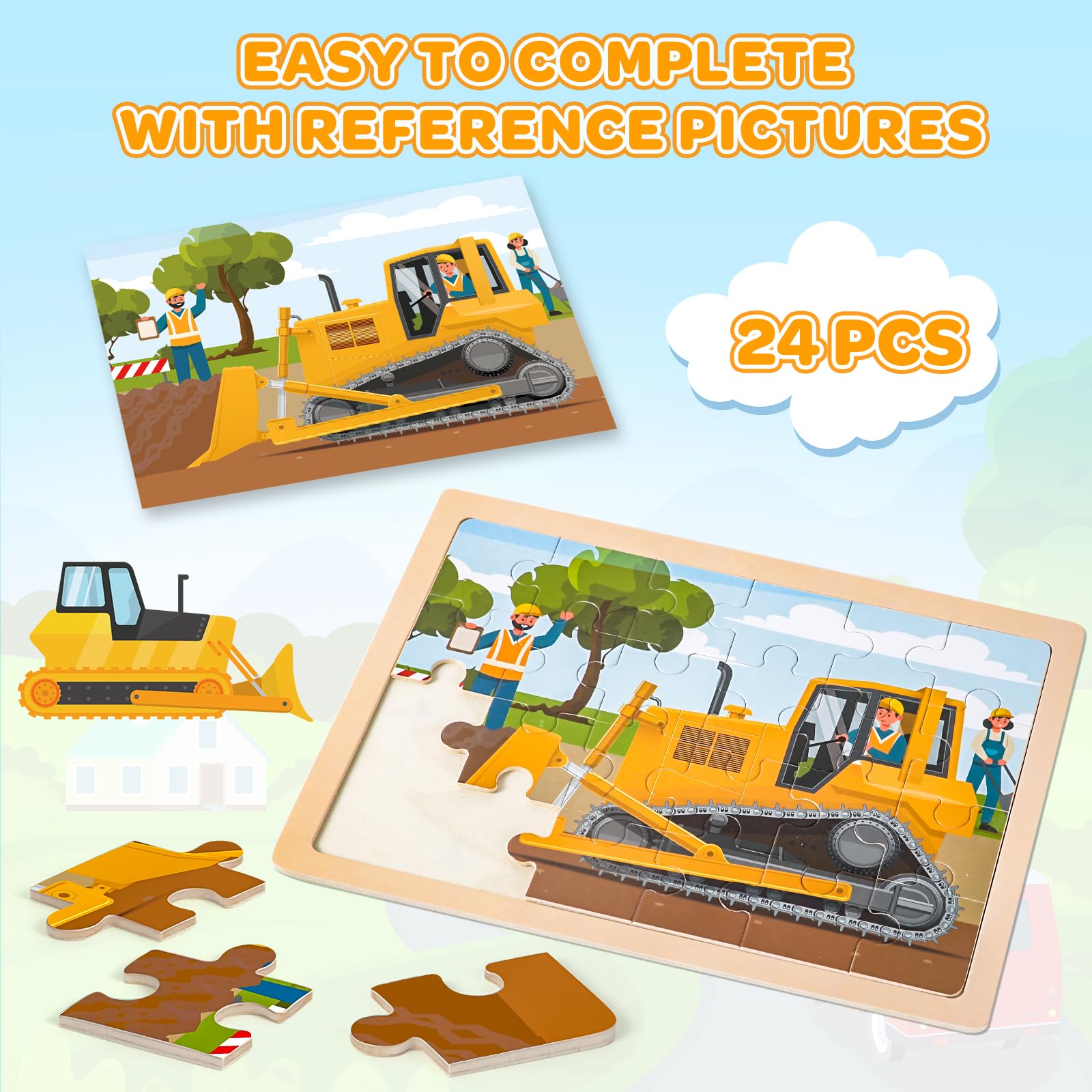 Puzzles für Kinder von 4 bis 6 Jahren, 4 Packungen mit 24 Holzpuzzles für Kinder von 2 bis 4 Jahren, Vorschulpädagogisches Spielzeug, Spielzeug für Jungen und Mädchen von 3 4 5 6