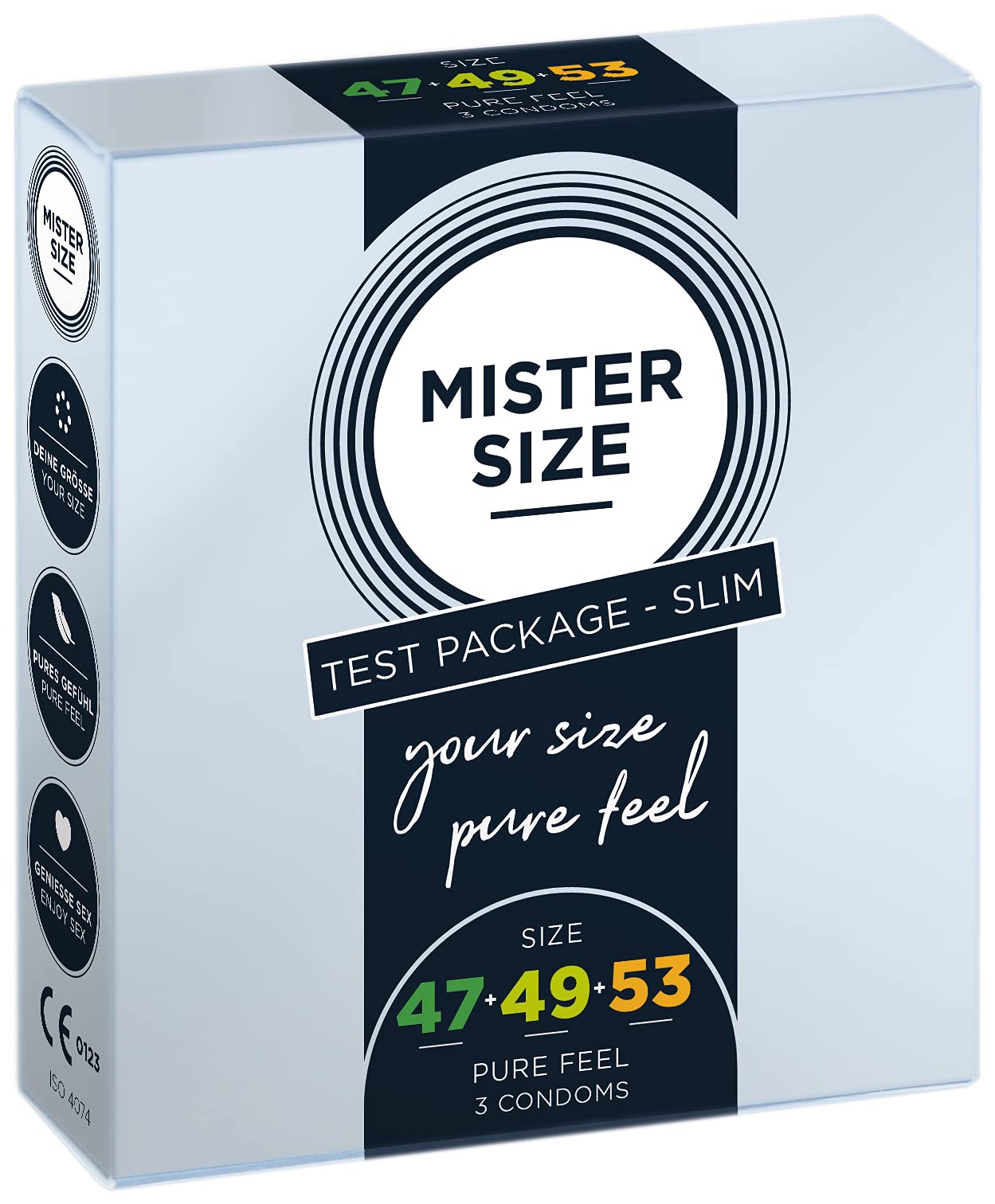 MISTER SIZE Condoms Trial Pack - Slim Package - 3 Pack (47-49 - 53 mm) / Realistic & Very Delicate Condoms/Extra Thin & Extra Fine Condoms / 100% Natural Rubber Latex/Natural Feel