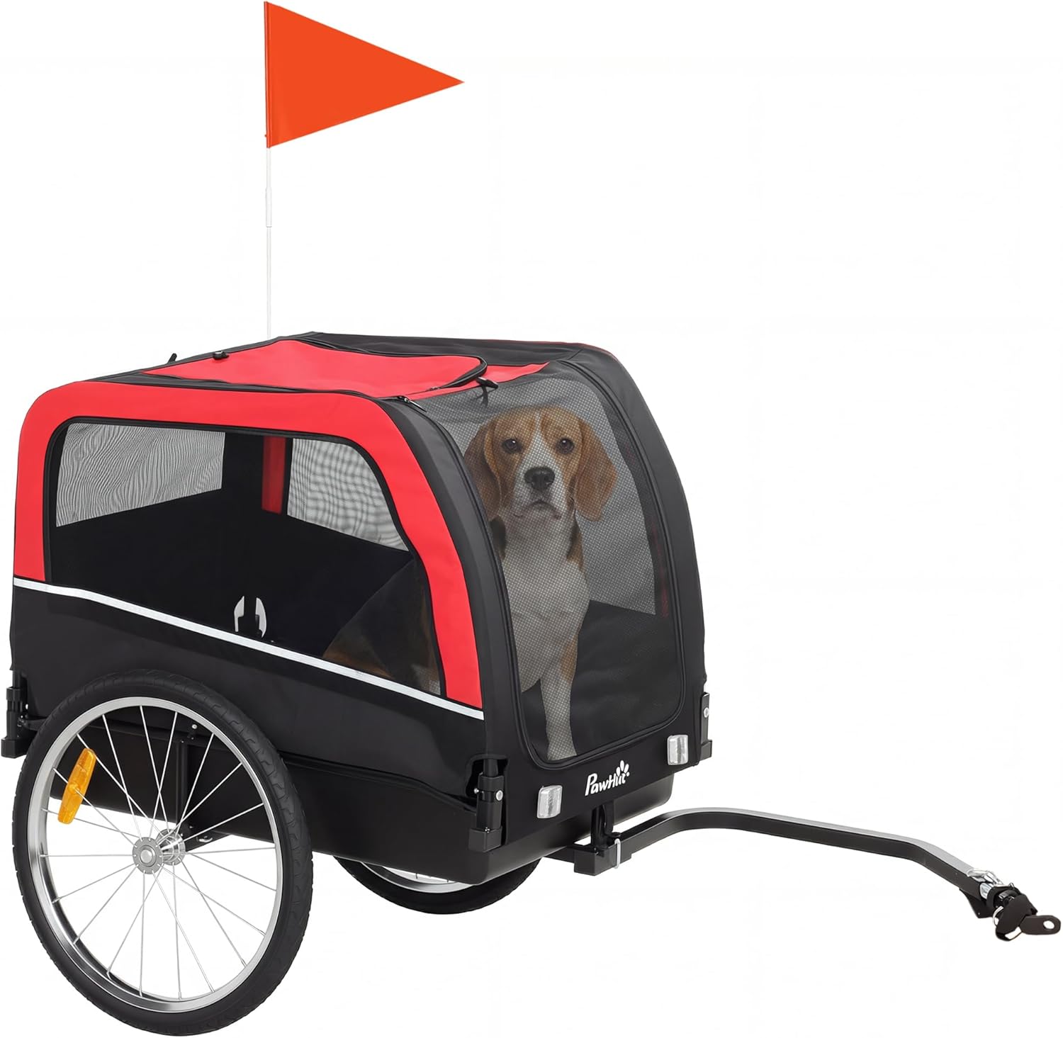 PawHut Dog Bike Trailer, Pet Cart Bicycle Carrier with 20" Air Tires, Quick-Release Wheels, Reflectors, Flag, Dog Cart for Bicycle, for Small and Medium Breeds, Supports up to 44 lbs