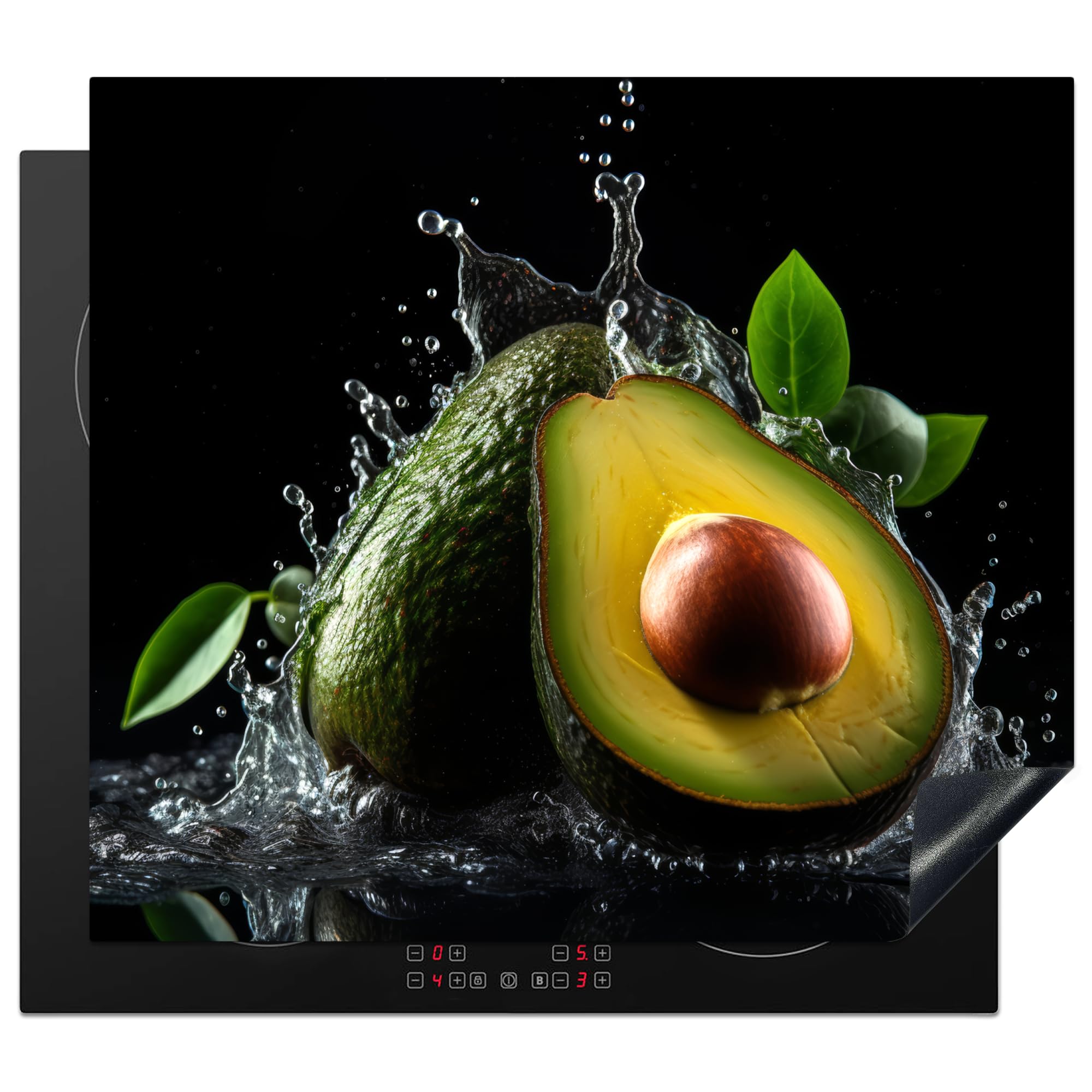 KitchenYeah© Induction Hob Cover Protector Mat 20.1"x23.2" / 59x51 cm Kitchen Universal Ceramic Covers for Electric Cookers Vinyl Avocado - Fruit - Water - Black - Green