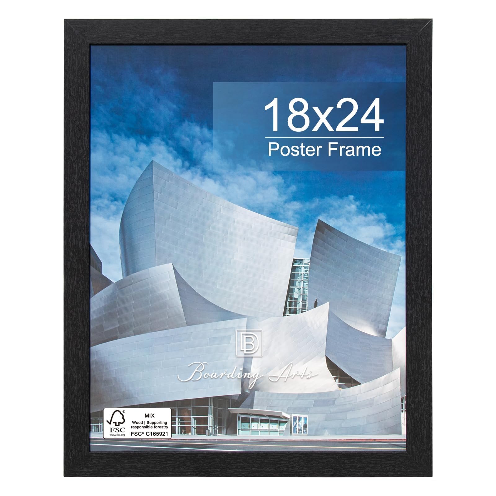 Boarding 18x24 Picture Frame with Polished Plexiglass, Black Woodgrain Finish,Large Wide Poster Frames for Vertical or Horizontal-Sylvan Collection