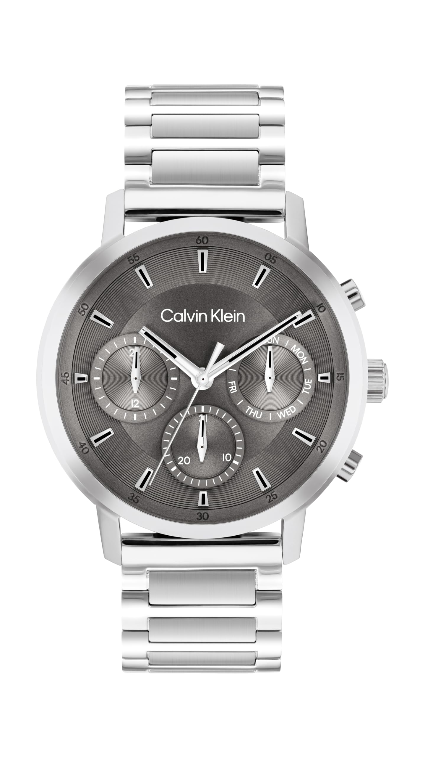 Calvin Klein Montre Analogique Multifunction à Quartz pour Homme Collection Gauge avec Bracelet en Acier Inoxydable Argenté - 25200493