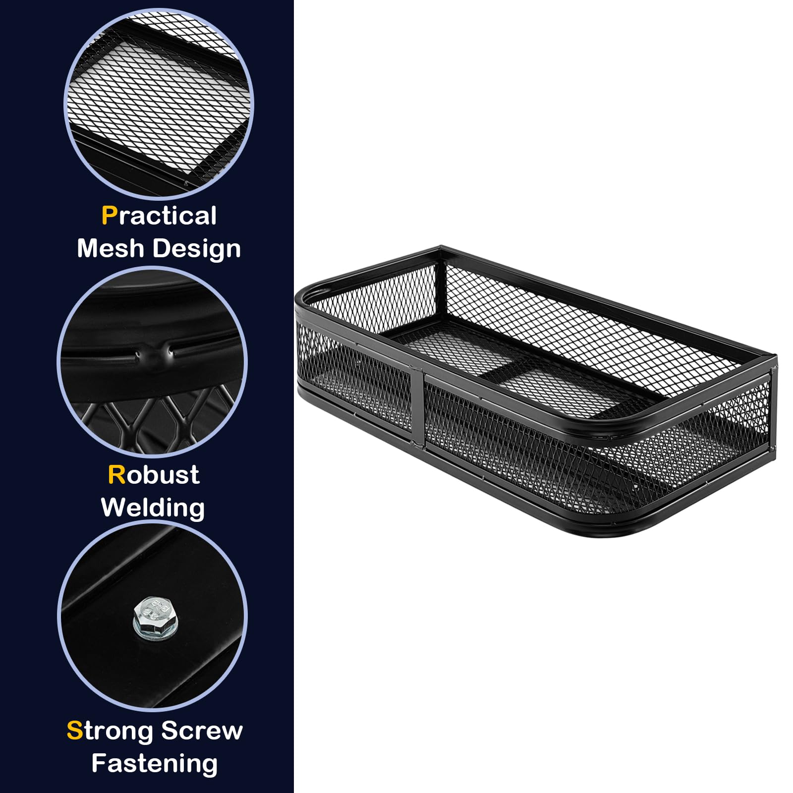 SOARS Cestino portaoggetti 92 x 44 x 16,5 cm, porta bagagli anteriore in metallo, verniciato a polvere, design a maglia pratico, carico massimo 25 kg, per auto e tutti i terreni