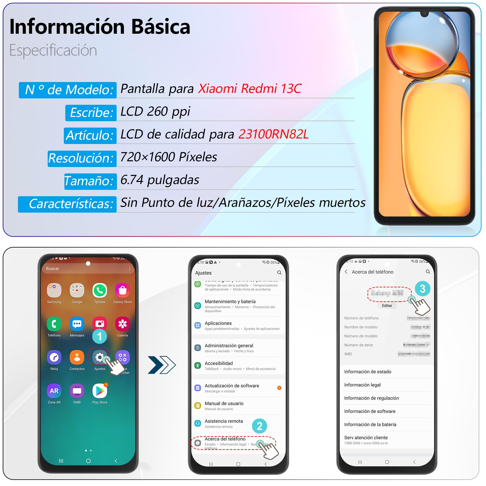 RongZy Pantalla para Xiaomi Redmi 13C Pantalla Táctil LCD Kit de Pantalla de Repuesto Ensamblaje Digitalizador de Reemplazo con Herramientas(Negro con Marco)