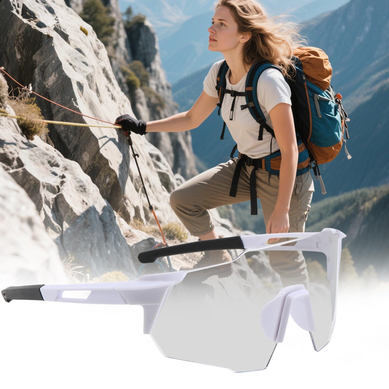 Fahrradbrille, photochrome, polarisierte Sport-Sonnenbrille, Sicherheitsbrille, klare Fahrbrille, UV400-Schutz, Sportbrille zum Laufen, Angeln und Baseball