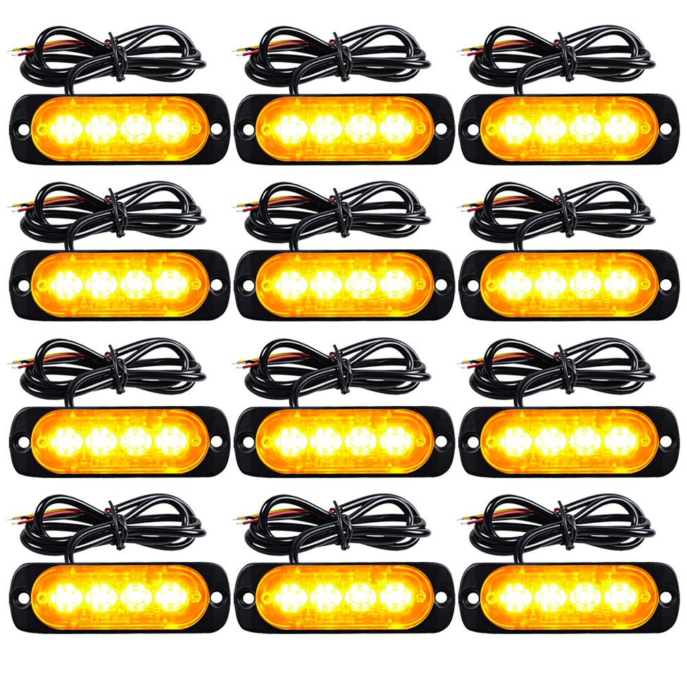 Car Auto Ultra Slim Hazard Security Emergency Warning Flashlight Strobe Lamp Bar (12 pcs, Amber)
