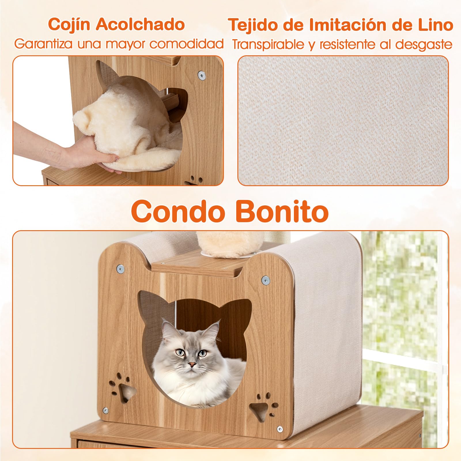 COSTWAY Árbol de Gato de Piso a Techo para Gatos de Interior, 256-275 cm Altura Ajustable, Torre Rascador Gato con Caja de Arena, Cápsula Espacial, Condominio, Postes de Sisal, Plataformas Multinivel