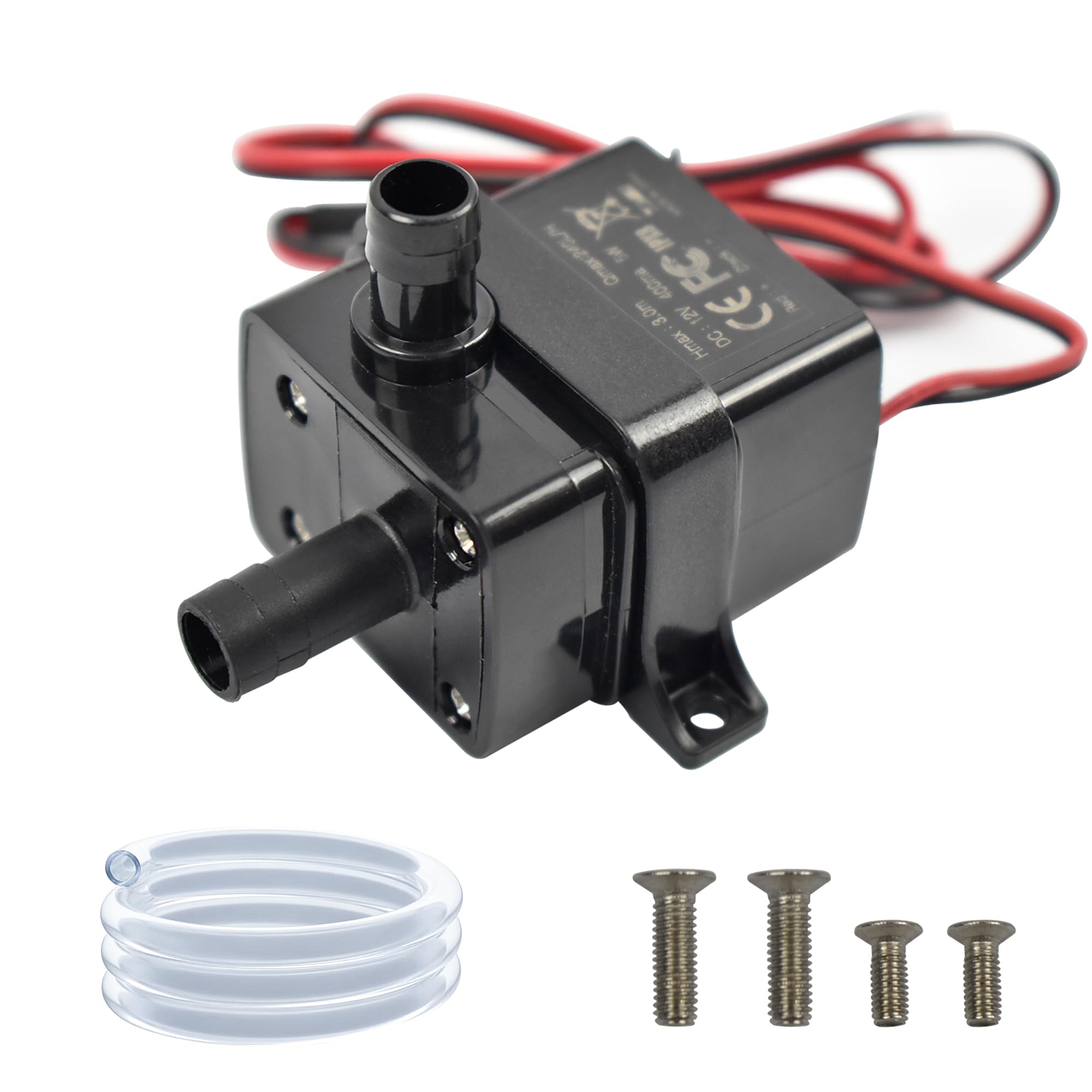 CONQUERALL Mini Submersible Pump with 3.3ft Tubing DC 12V 63GPH 9.8ft 5W Submersible Pump for Tabletop Fountains
