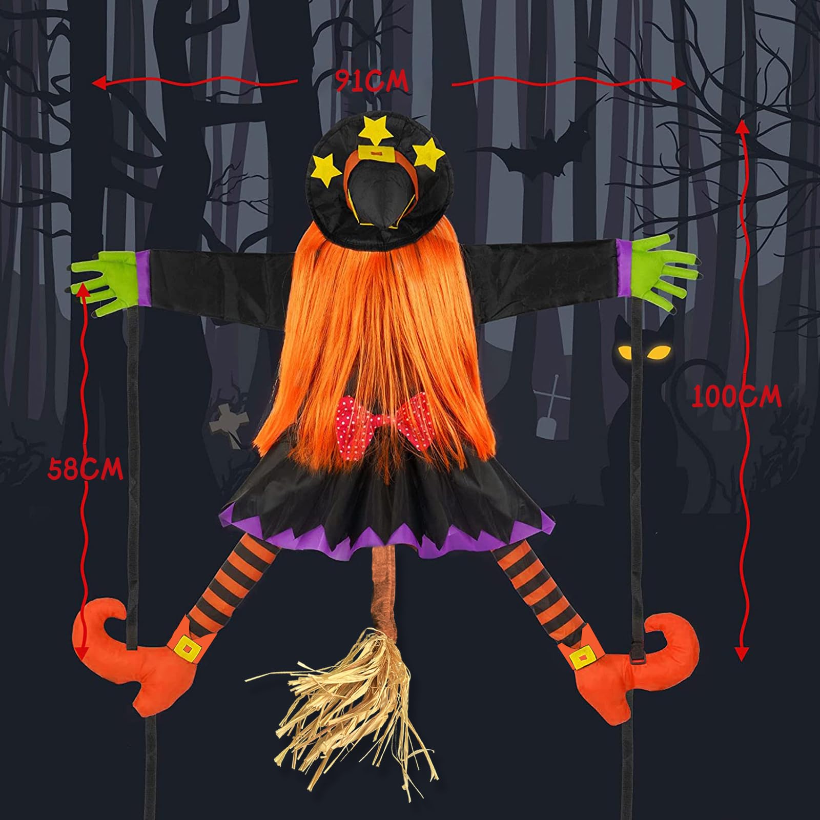 Strega Che Si schianta Contro Un Albero Grande Decorazione di Halloween all' Esterno, Strega Volante Che Colpisce L'Albero di 163 cm di Altezza, Streghe appese Decorazioni per Esterni di