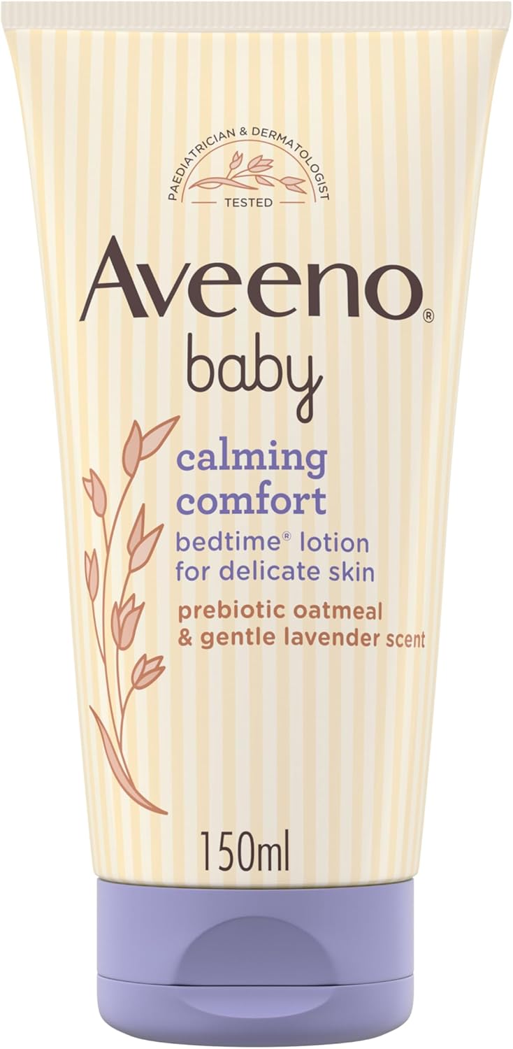 Aveeno Baby Calming Comfort Bedtime Lotion (1 x 150ml), Calming Lavender Scent & Prebiotic Oatmeal Baby Lotion, Gentle Formula, Hydrates and Helps Protect Delicate Skin, Moisturises Skin for 24 Hours