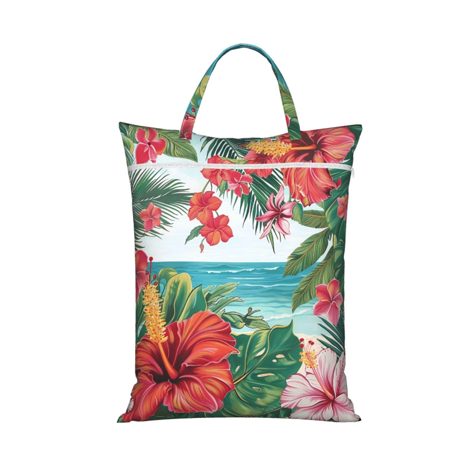 Large Travel Laundry Bags,summer hawaiian Print with Handle Foldable Laundry Bag for Holidays Gym Swimming and Family Trips, 1Pcs