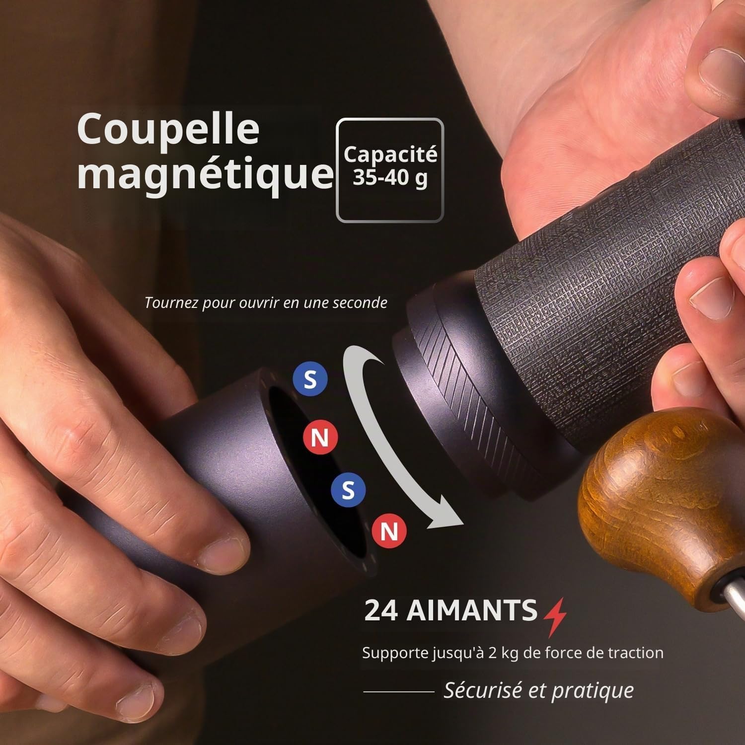 1Zpresso J-Ultra Moulin à café manuel gris fer, bavure conique, poignée pliable, capacité de tasse de capture magnétique de 40 g, réglage numérique réglable, efficacité de mouture plus rapide,