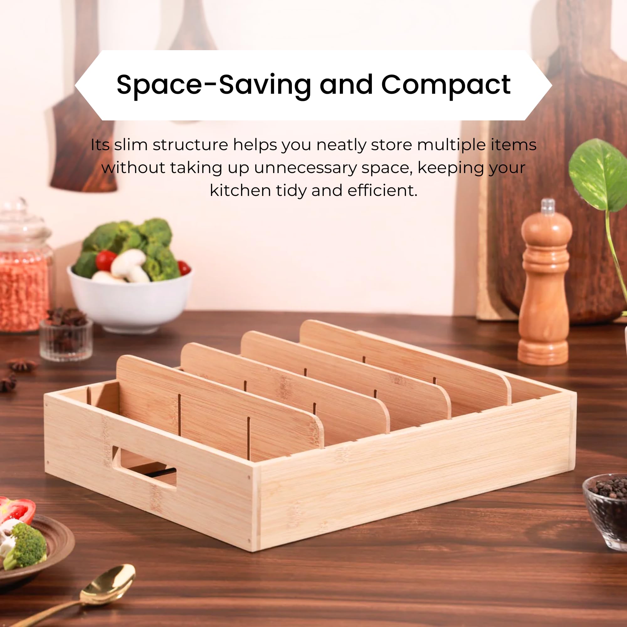 Buy HomeEssentials Wooden Lid Organizer – 5 Compartments Rack