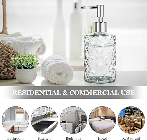 Miniatura 5 de Dispensadores de jabón de vidrio transparente de 11 onzas, juego de 2, botella dispensadora de jabón de loción con bomba de plástico a prueba de