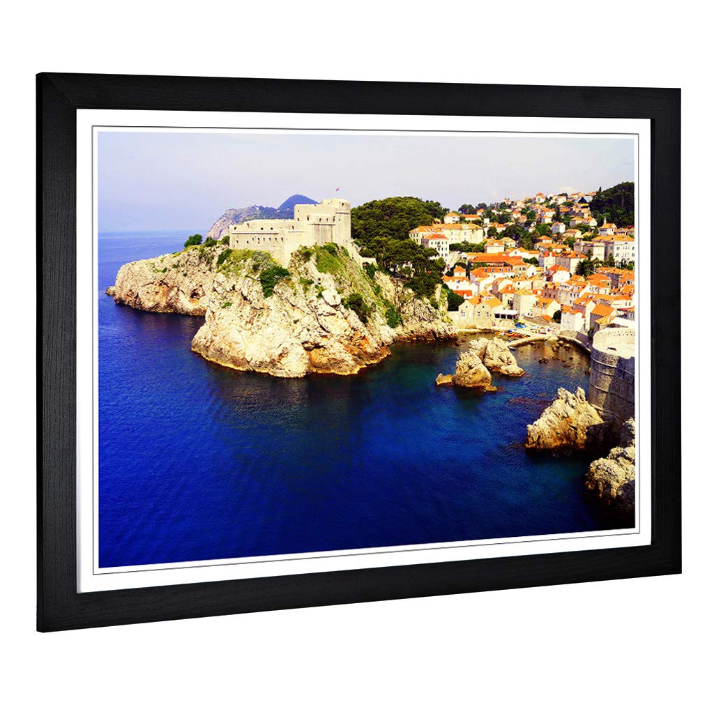 Big Box Art Framed Print of Landscape Coast Dubrovnik Croatia (1) Design | Wall Art Picture | Home Decor for Kitchen, Living Room, Bedroom, Hallway, Black, A2 / 24.5x18 Inch / 62x45cm