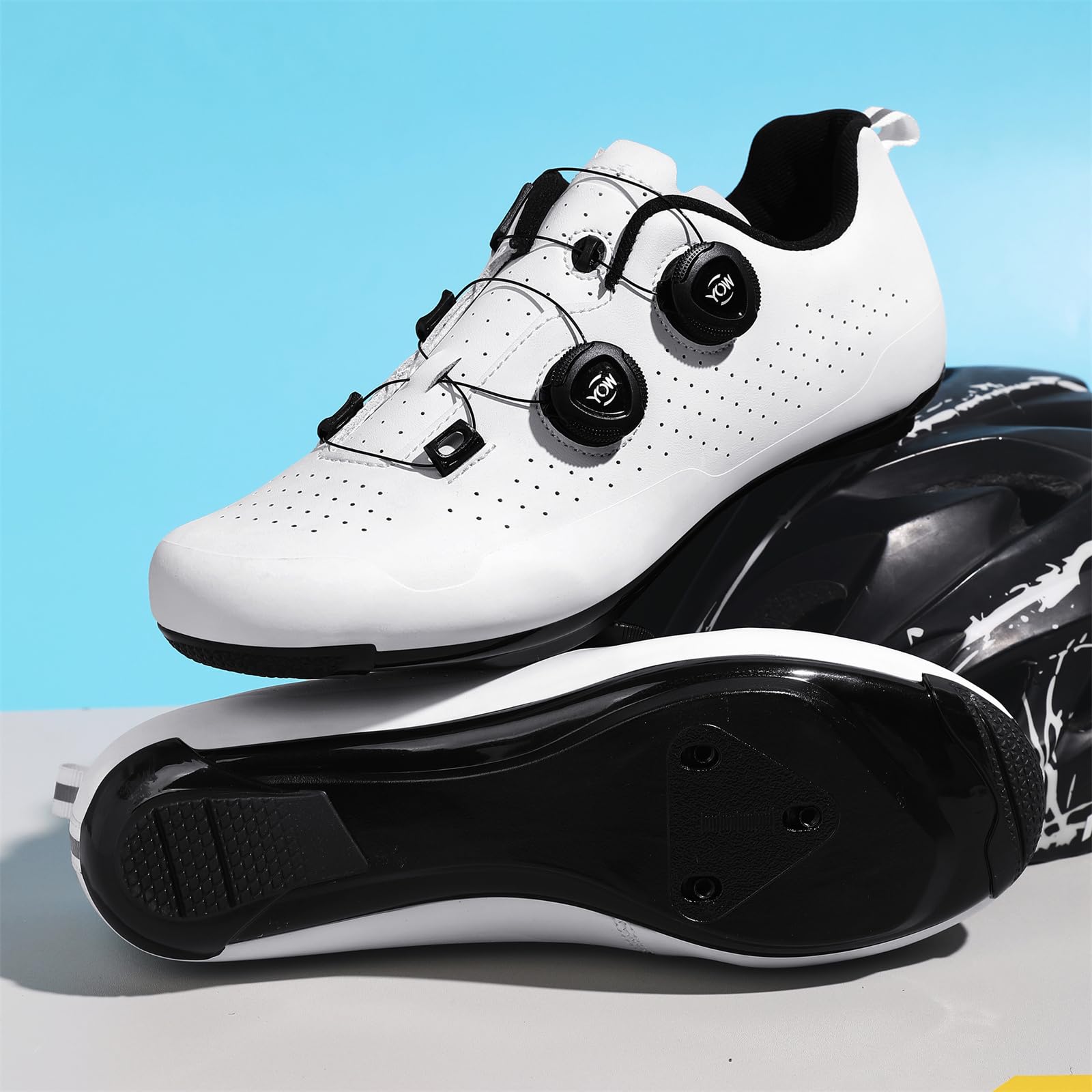 JiuQing Uniseksowe buty rowerowe Buty szosowe kompatybilne z Peloton Indoor Outdoor z blokami Delta,White,40 EU