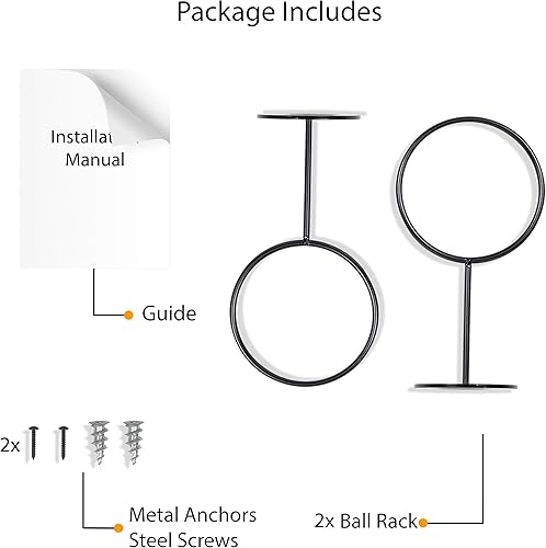 Miniatura 6 de Wallniture Palla Ball - Juego de 2 estantes de almacenamiento para montar en la pared, para pelotas de fútbol, voleibol, fútbol y baloncesto, para