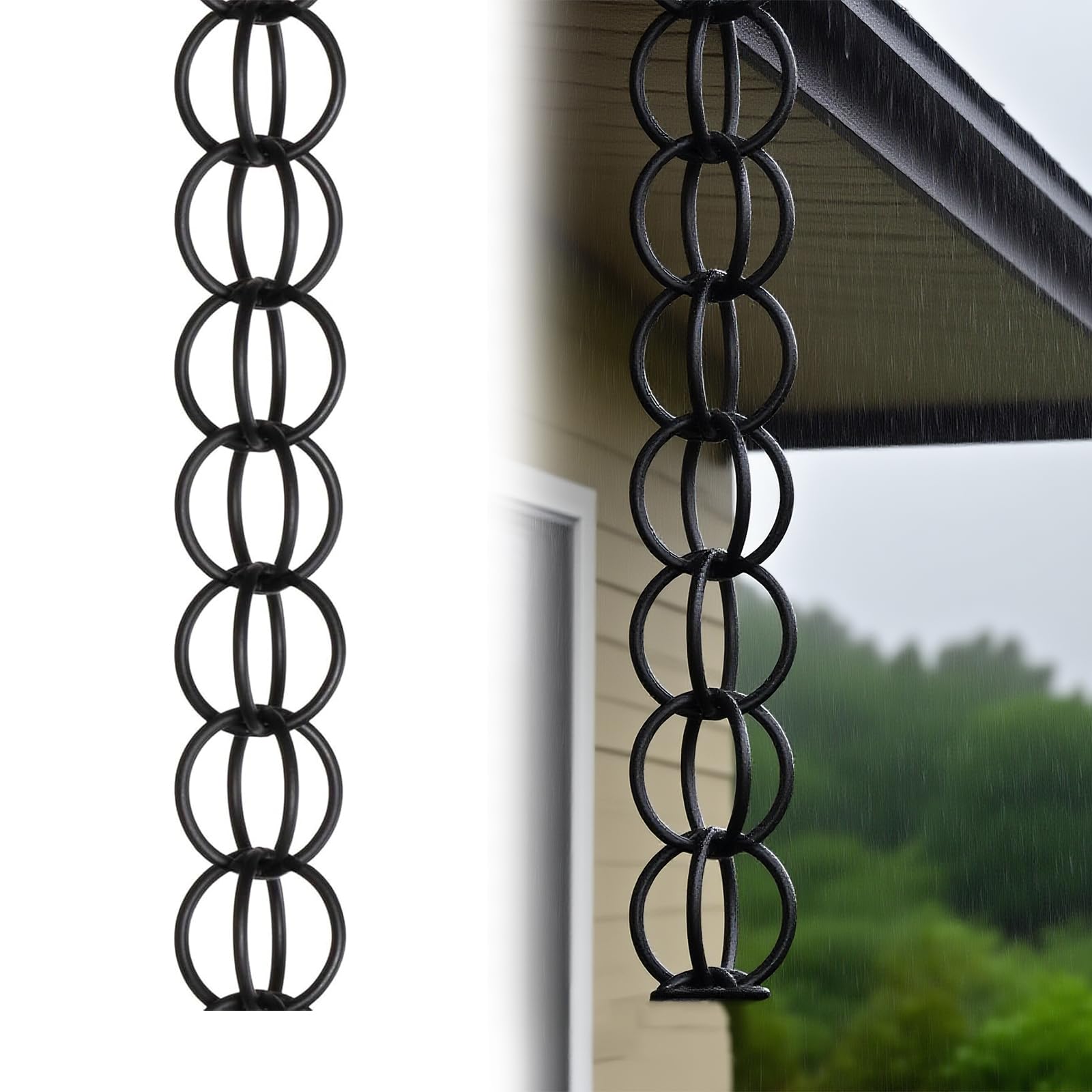 WEKONUMEX Rain Chains for Gutters, Outdoor Aluminum Rain Chain with Gutter Adapter and Water Catcher, Multiple Lengths(3m(10ft))