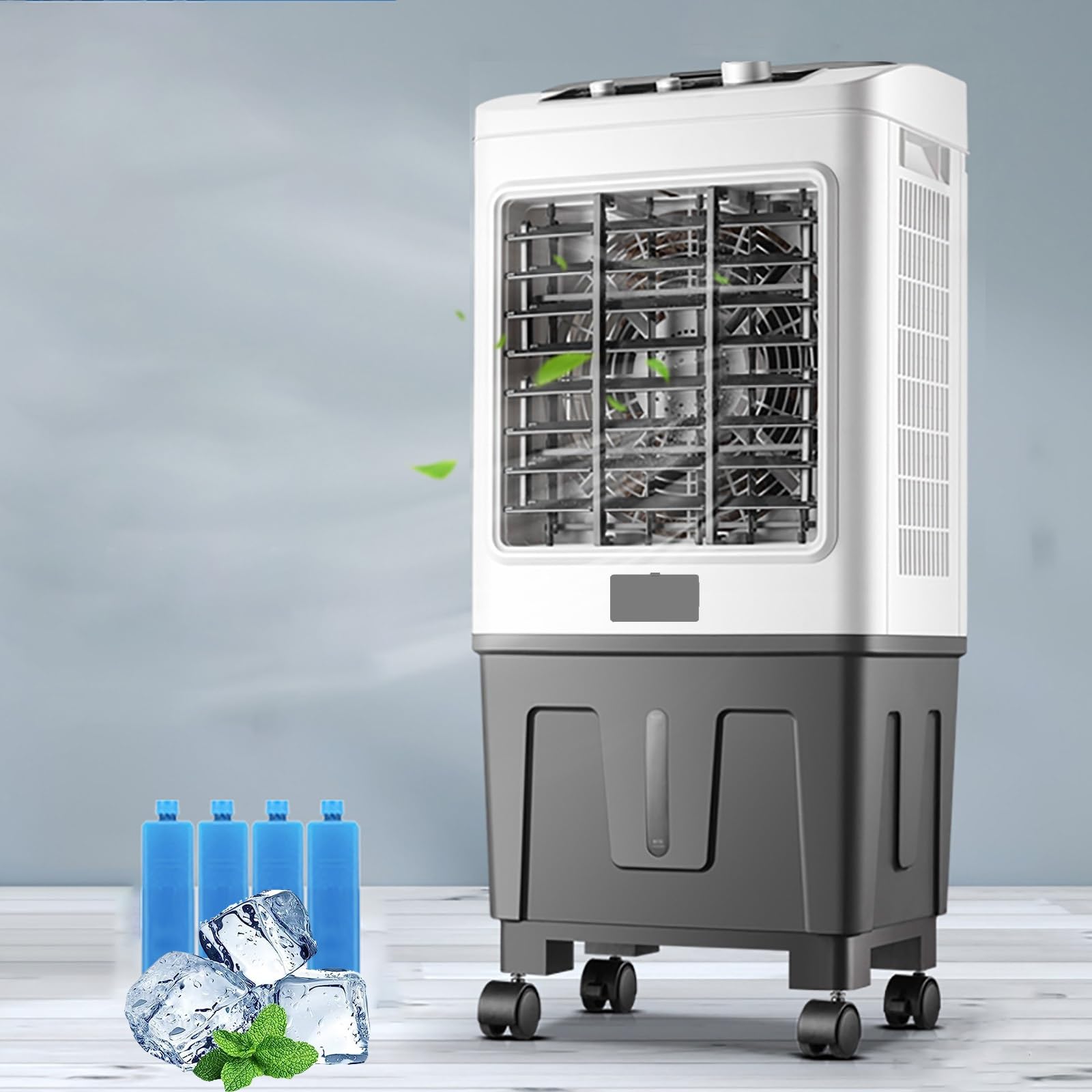 TIANQIHAO Portable Evaporative Air Cooler With Large Water Tank, Energy Efficient & Quiet For Home Office Use,Gray+white - Knob Control-100cm