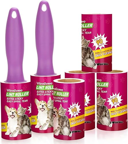 Rodillo de pelusa para pelo de mascotas extra pegajoso, 540 hojas, herramienta de eliminación de pelo de mascotas con 2 asas mejoradas + 6 rodillos