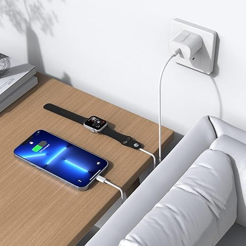 Miniatura 7 de Cargador rápido USB C para Apple Watch, 2 en 1, certificado Apple MFi cable de carga magnético de 6 pies y cargador de pared rápido PD USBC