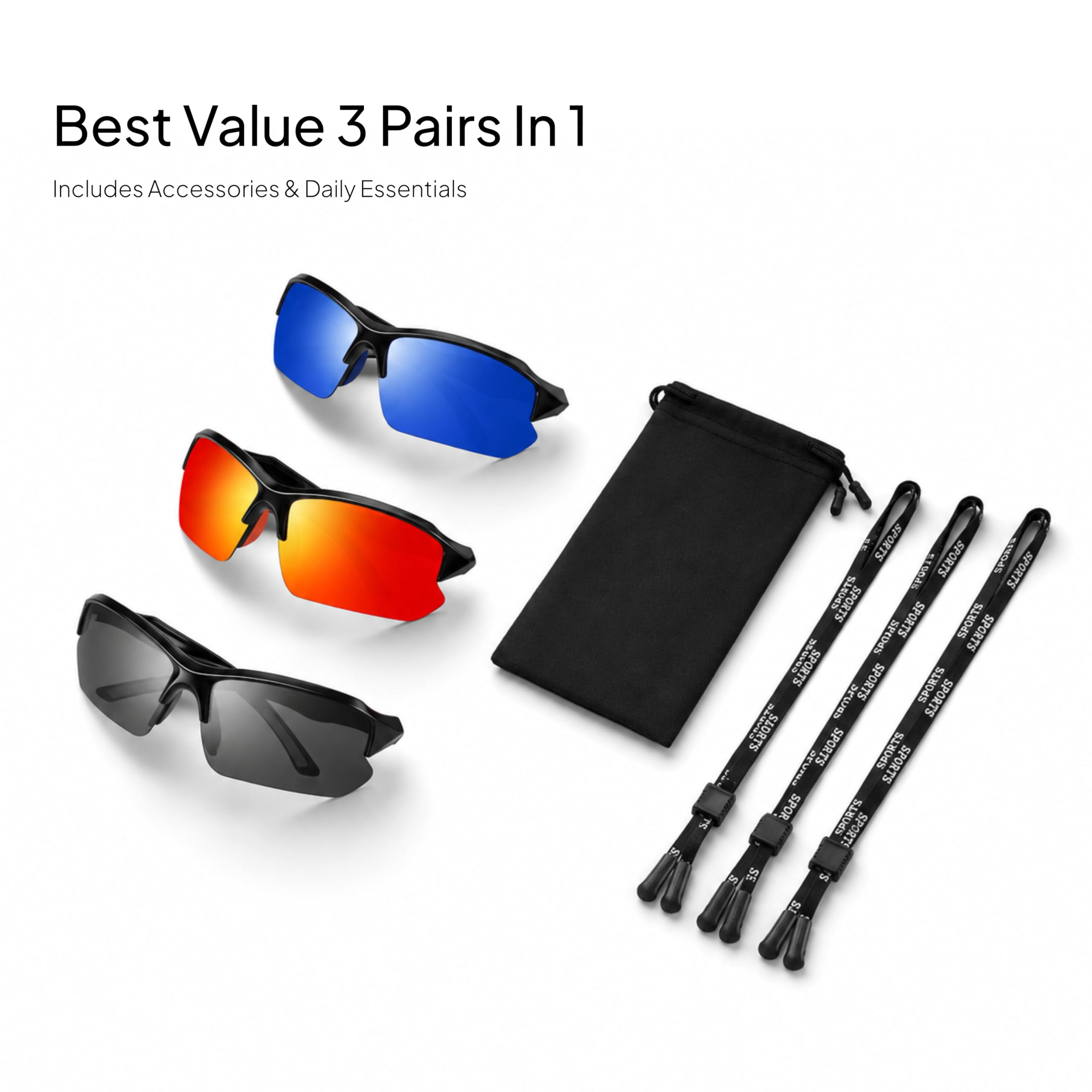 XVXV Lunettes de soleil de sport polarisées pour homme, protection UV, demi-cadre pour la course à pied, la pêche