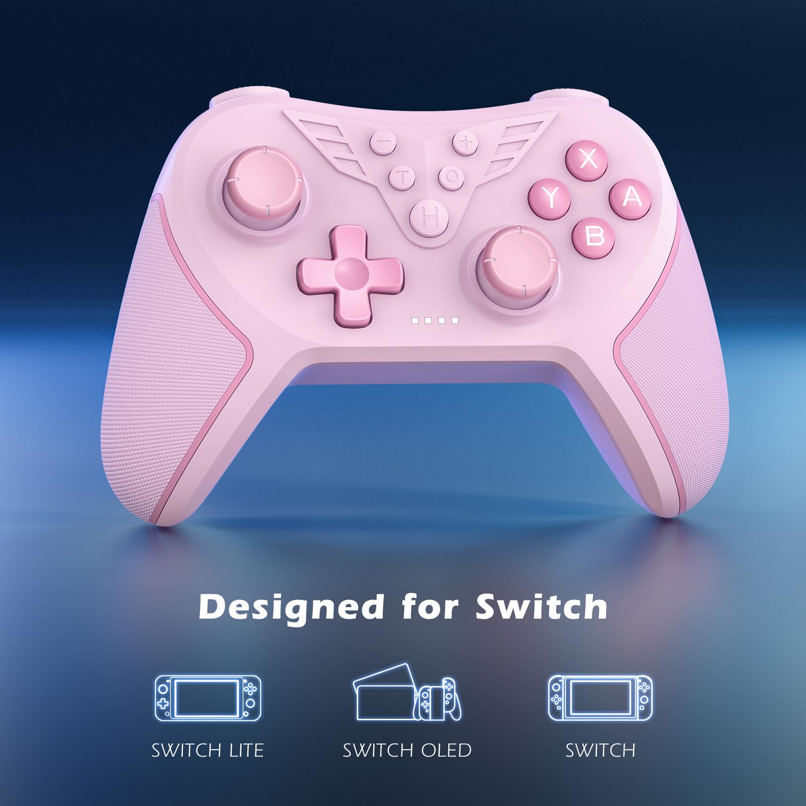 LATEC Manette pour Switch, Manette Sans Fil Compatible avec Switch Lite/Oled,TURBO/Programmation Macro/Vibraton Réglable/6 Axes Gyroscope/Capture d'écran-Rosa