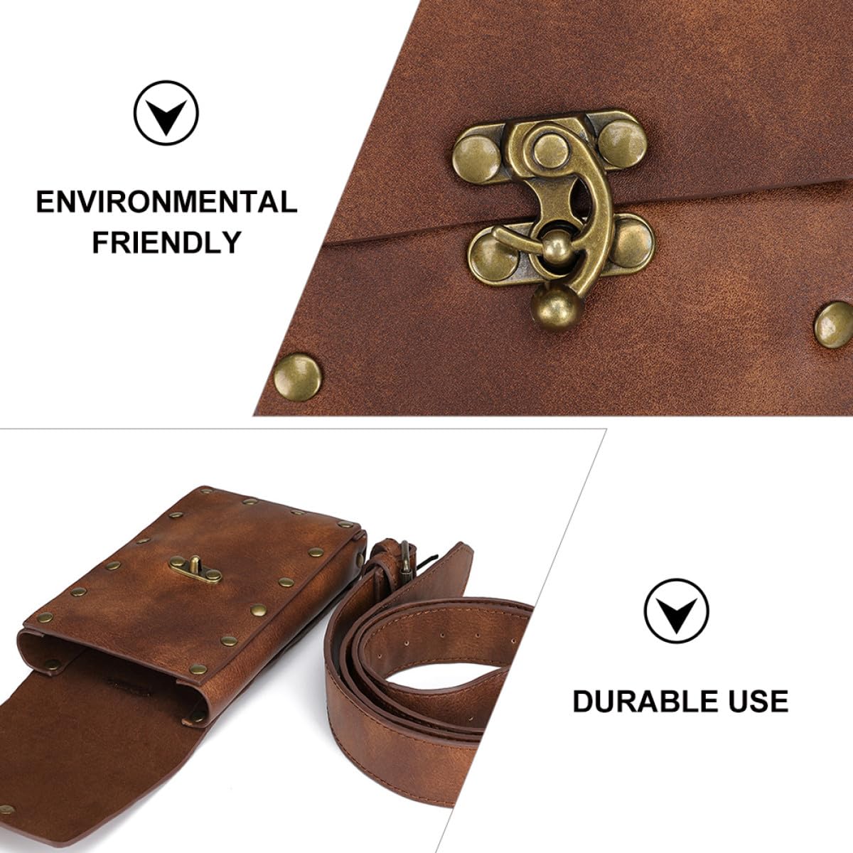 Uonlytech Riñonera Suficiente Almacenamiento Retro de Cuero Marrón para Hombres y Mujeres, Bolso Deportivo Adecuado para Correr y Escalar al Aire Libre
