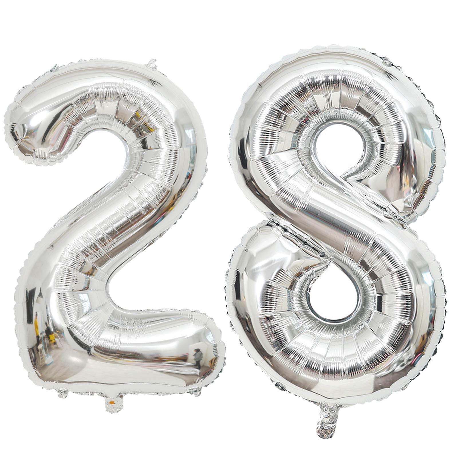 Large Silver 28 Number Balloons, 40 Inch Jumbo Number 28 Balloon, Silver Foil Mylar Balloons for Girl Sweet 28th/62th Birthday Party, Anniversary Decorations
