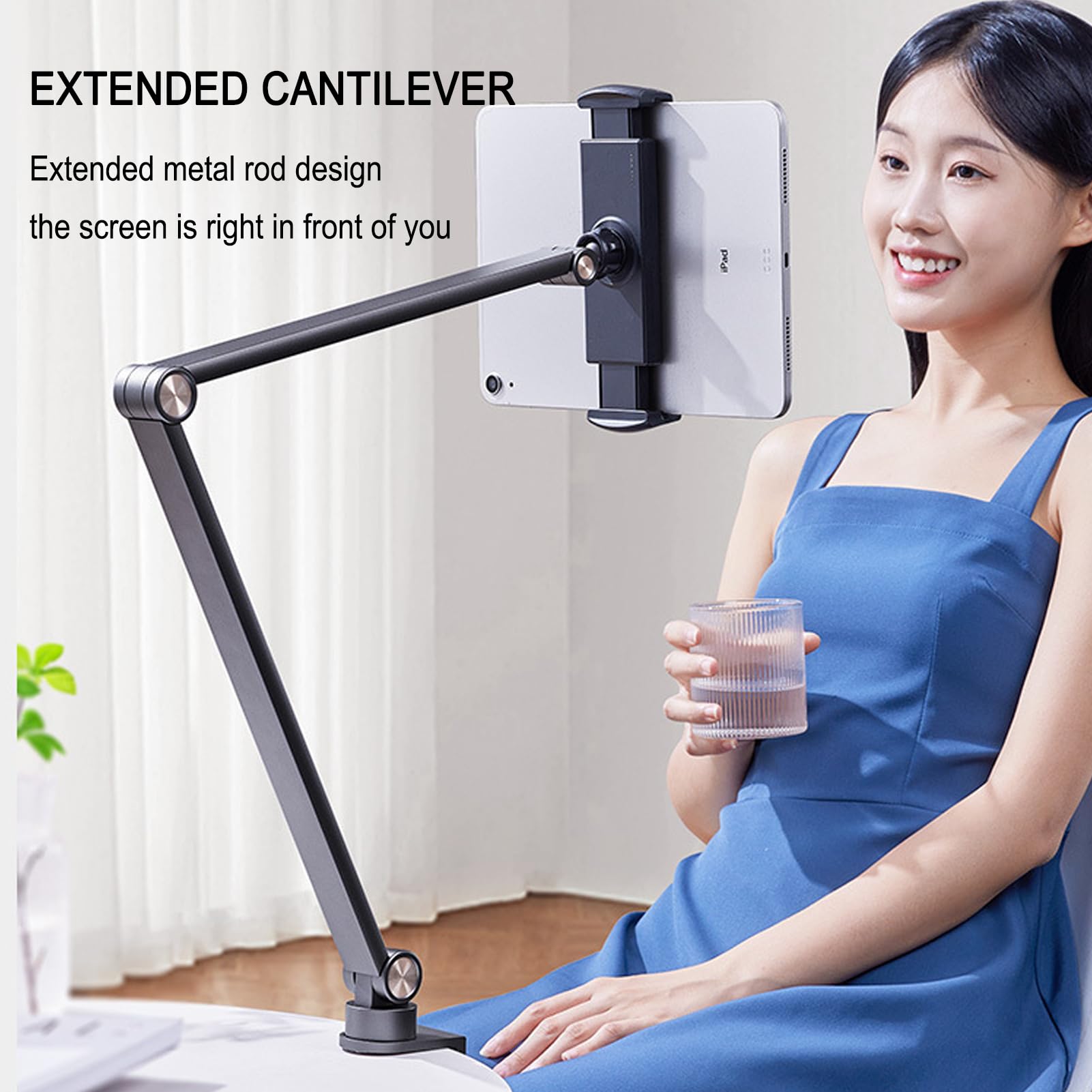 Buhelyc Soporte Tablet Cama, Flexible Soporte Movil Mesa con Brazo De Aluminio, Manos Libres, PortáTil, para Ver PelíCulas, para iPad U Otros Dispositivos De 4,7~12,9 Pulgadas, FáCil De Instalar