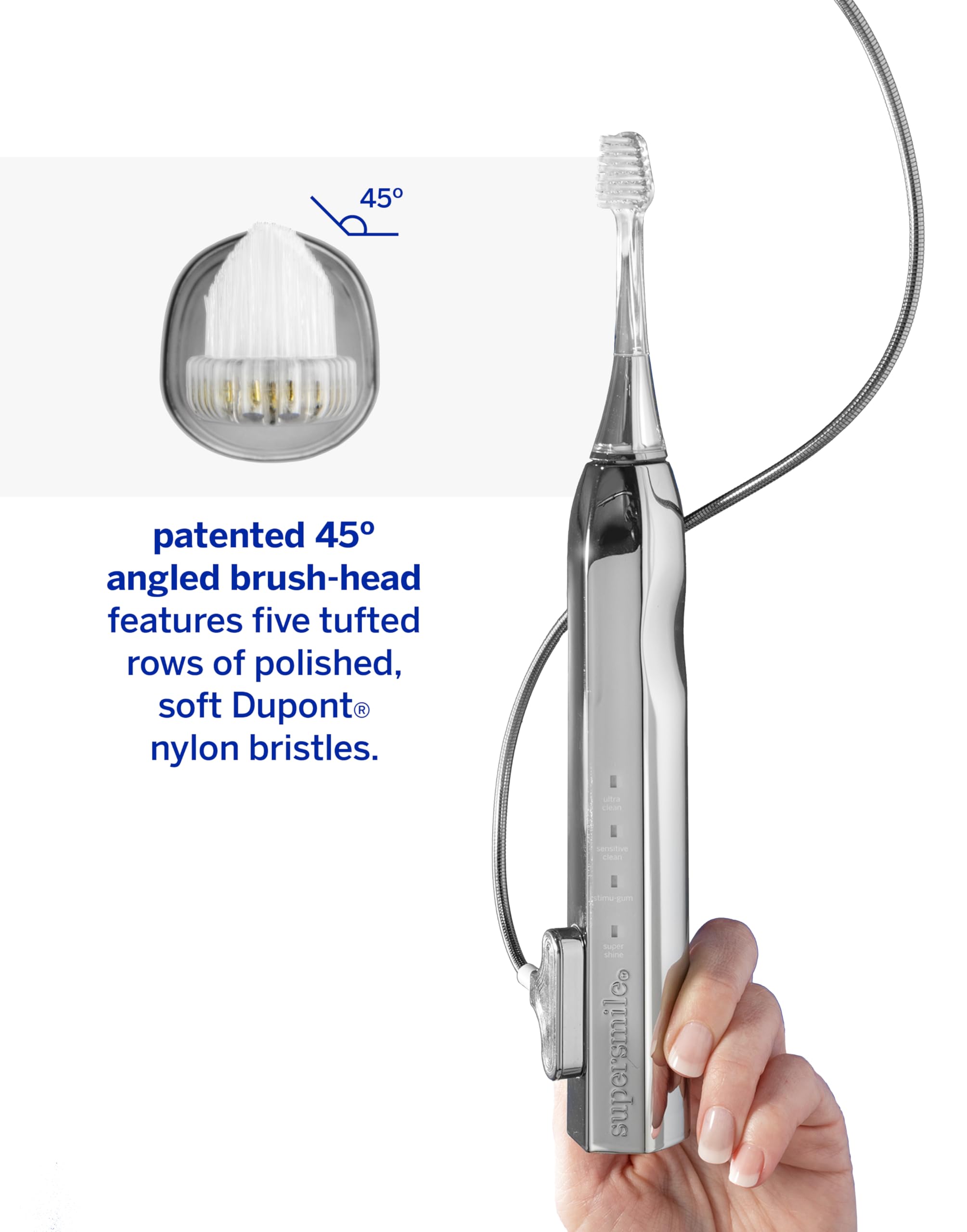 Supersmile Zina45™ Deluxe Sonic Pulse Toothbrush – Rechargeable Electric Brush with Angled Head & Travel Case – for Whiter Teeth and Healthier Gums