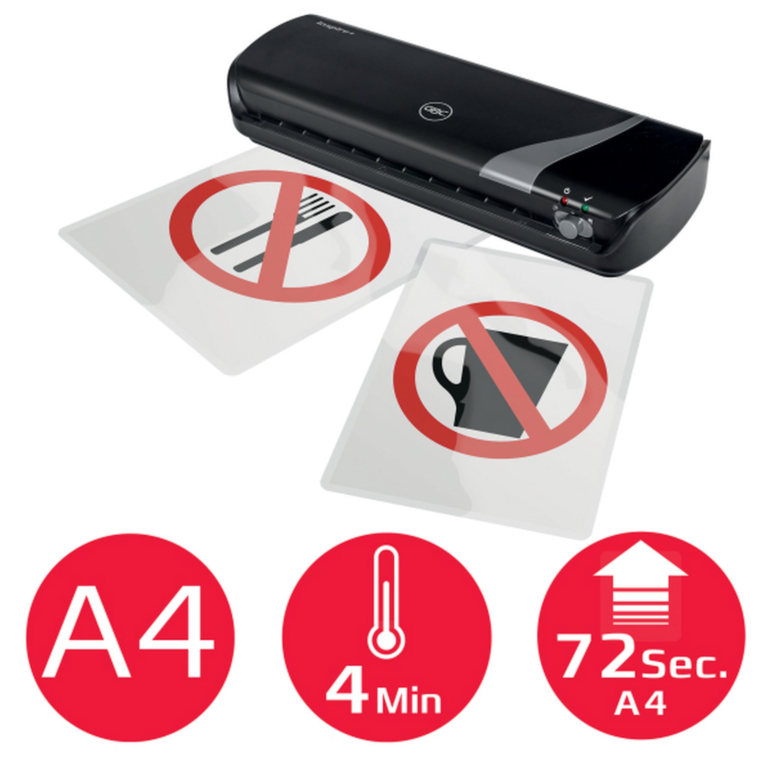 GBC Plastifieuse A4 Inspire+, bureau et domicile, Noir, 4402075EU & Ibico, Pochettes de plastification A4 75 microns, brillantes, x100, 627316
