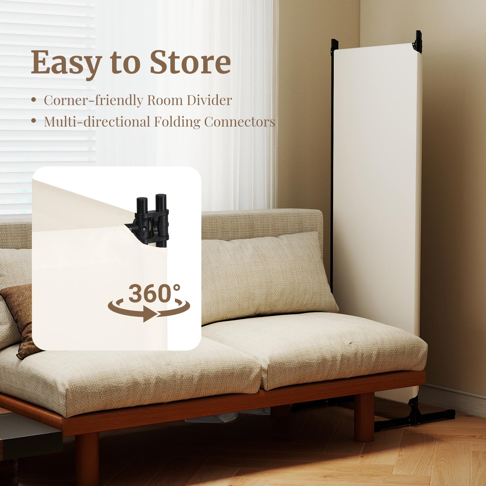 Kokorona Cloison de séparation pliable à 4 panneaux, écran d'intimité portable pour la maison, le bureau, séparateur de pièce pour séparation de pièce, installation facile, beige, 247 x 178 cm (l x H)