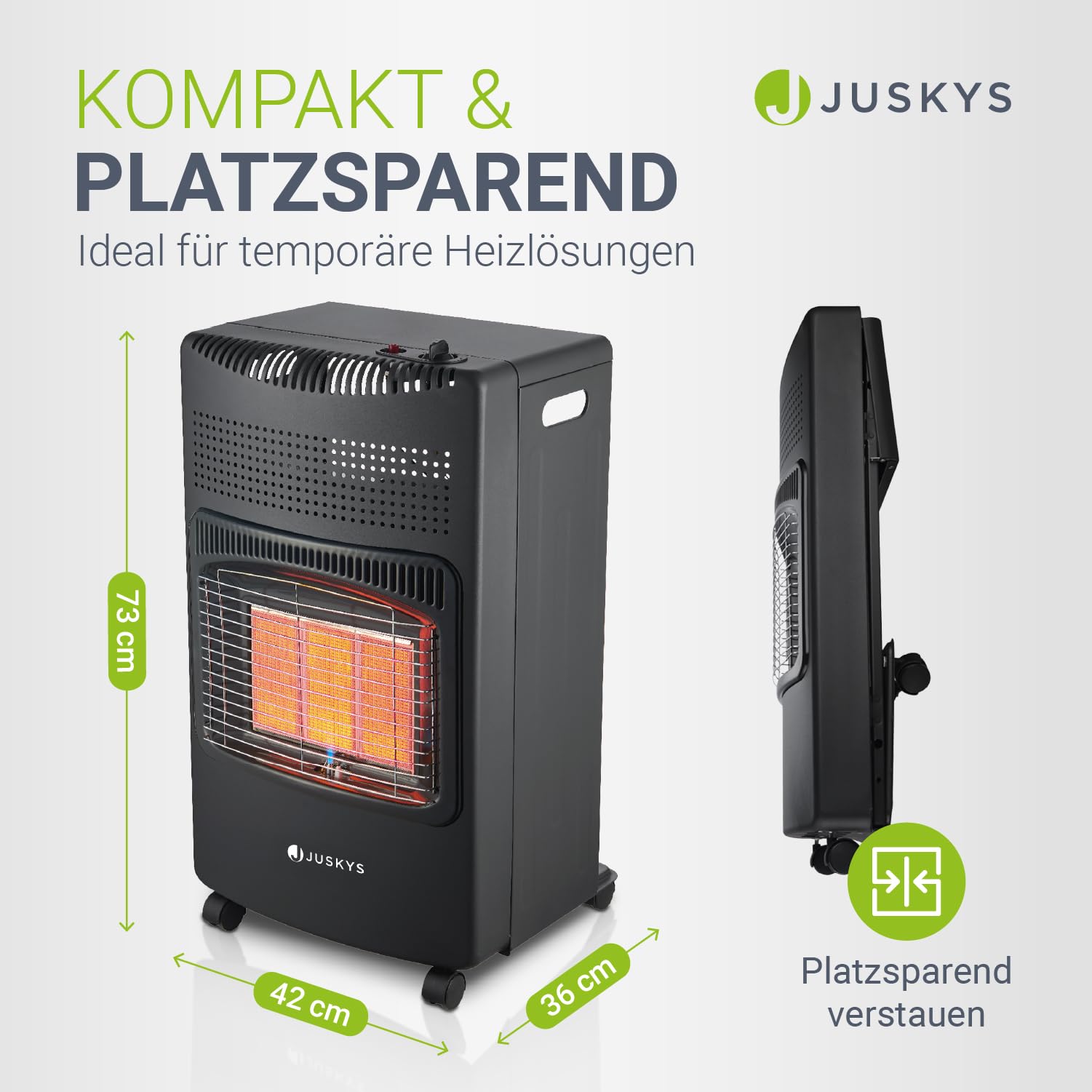 Juskys® Keramik Gasheizung GS42US in Schwarz - 4200 W mit Druckregler & Schlauch - Mobil, effizient & energiesparend - Gasheizer Gasheizofen Gasheizgerät