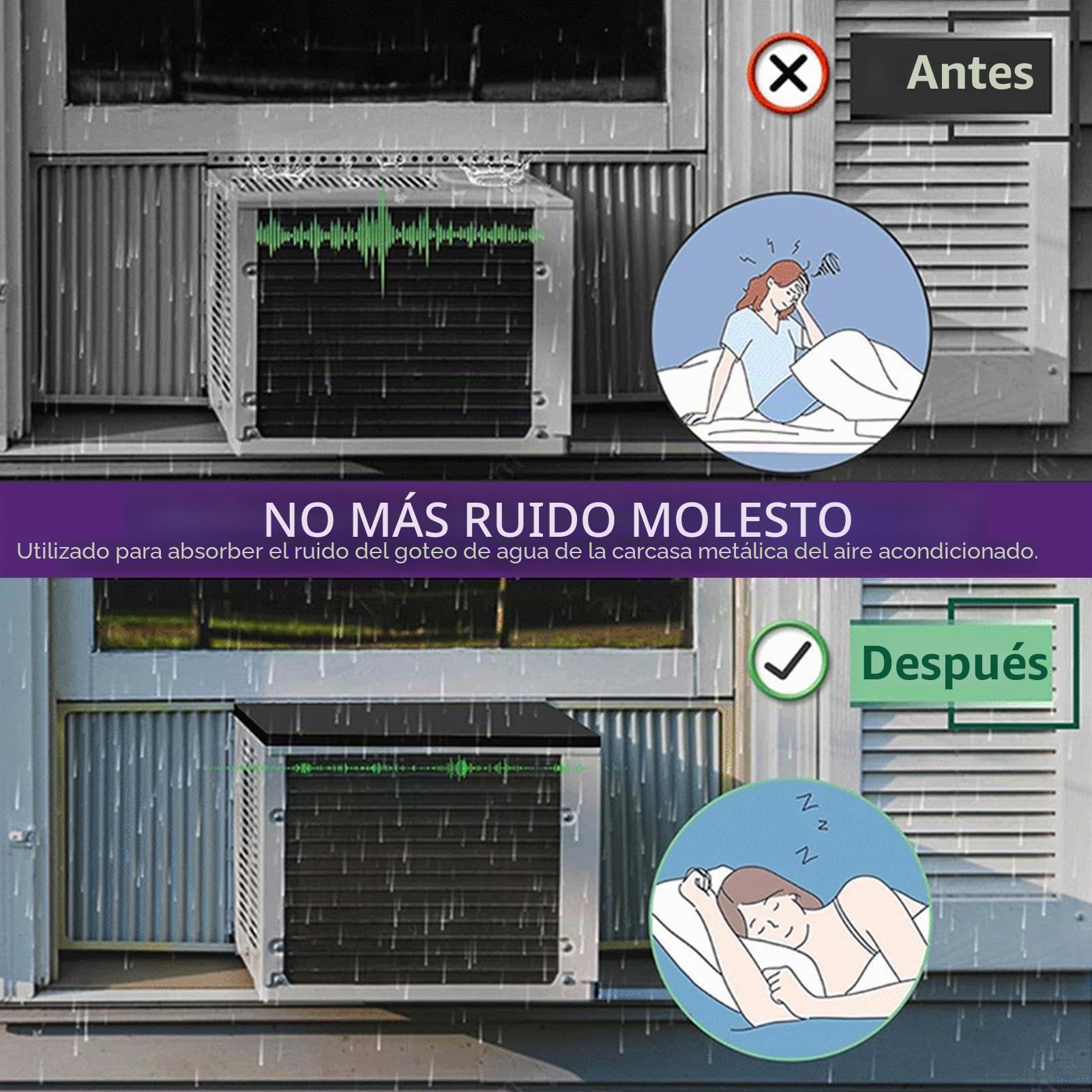 Tapete de aire acondicionado para exteriores, barrera de ruido de espuma magnética de 24 x 17 x 0.75 pulgadas, absorbente de vibraciones, almohadilla de refrigeración silenciosa para instalaciones