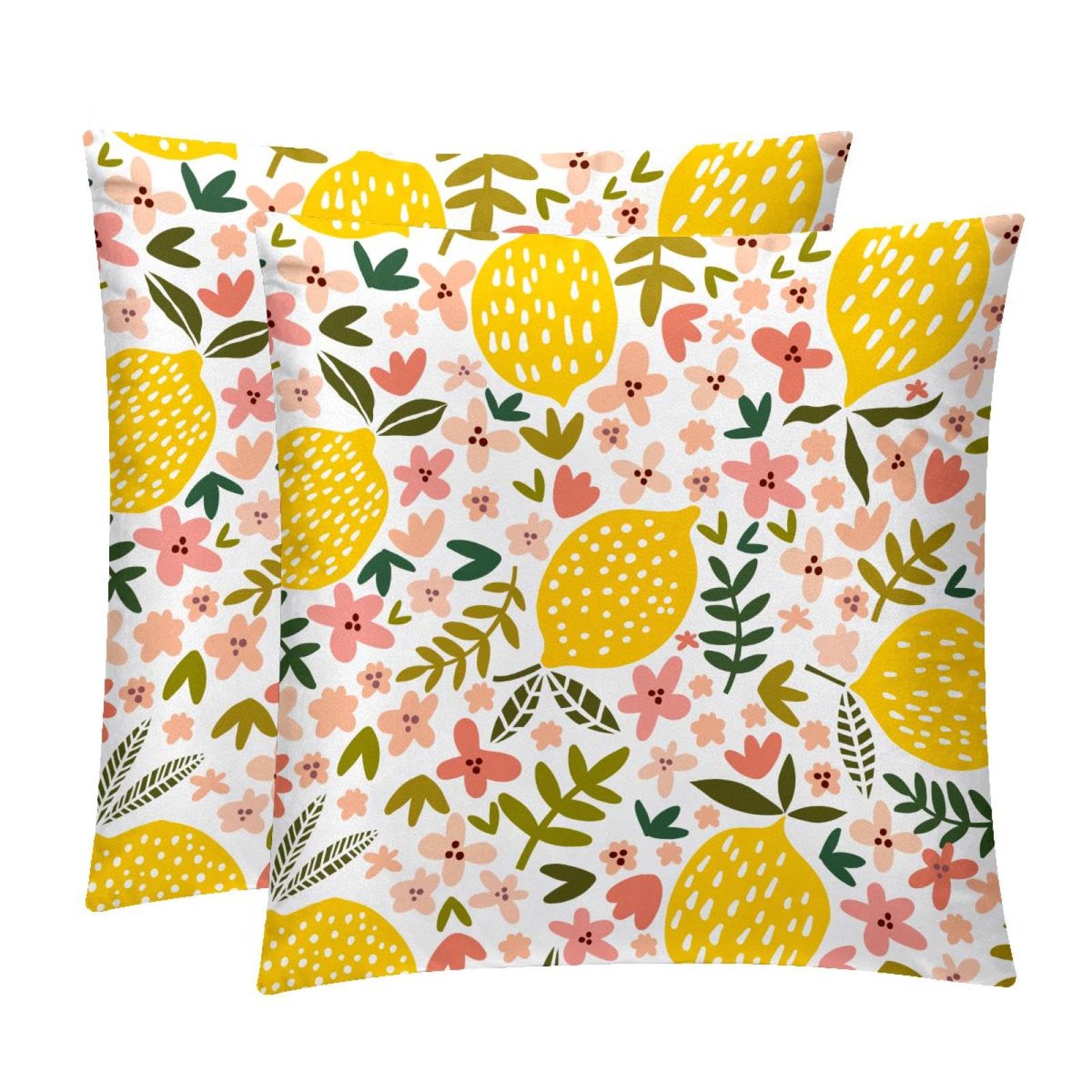 TDGKPZ Lemon Flowers Throw Pillow Covers 2 Pack Pillowcases Soft Cozy Pillow Cases For Couch Bed Sofa 45x45cm