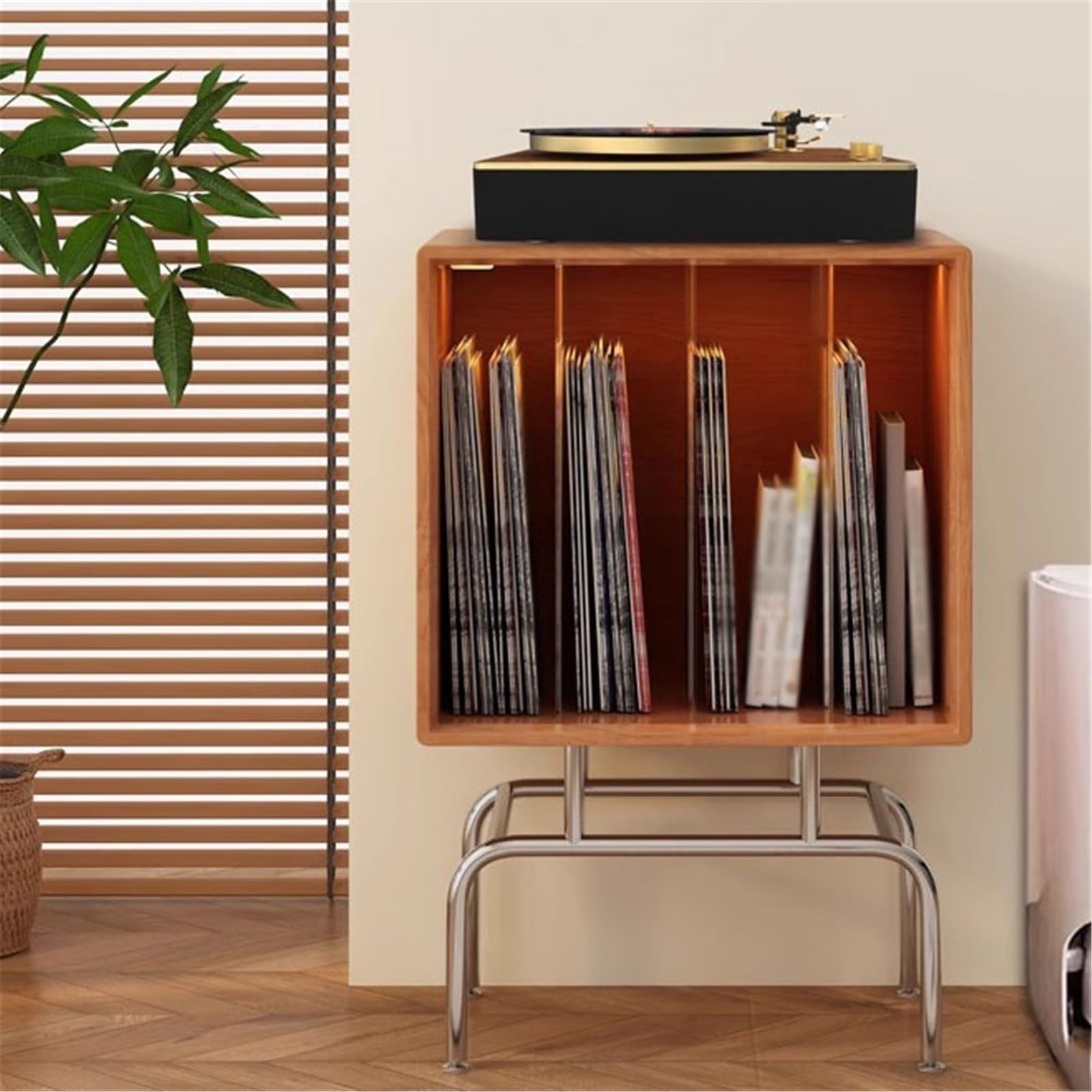 Ufficio Armadietto for dischi in vinile retrò, ripiano for CD in legno Scaffale porta dischi