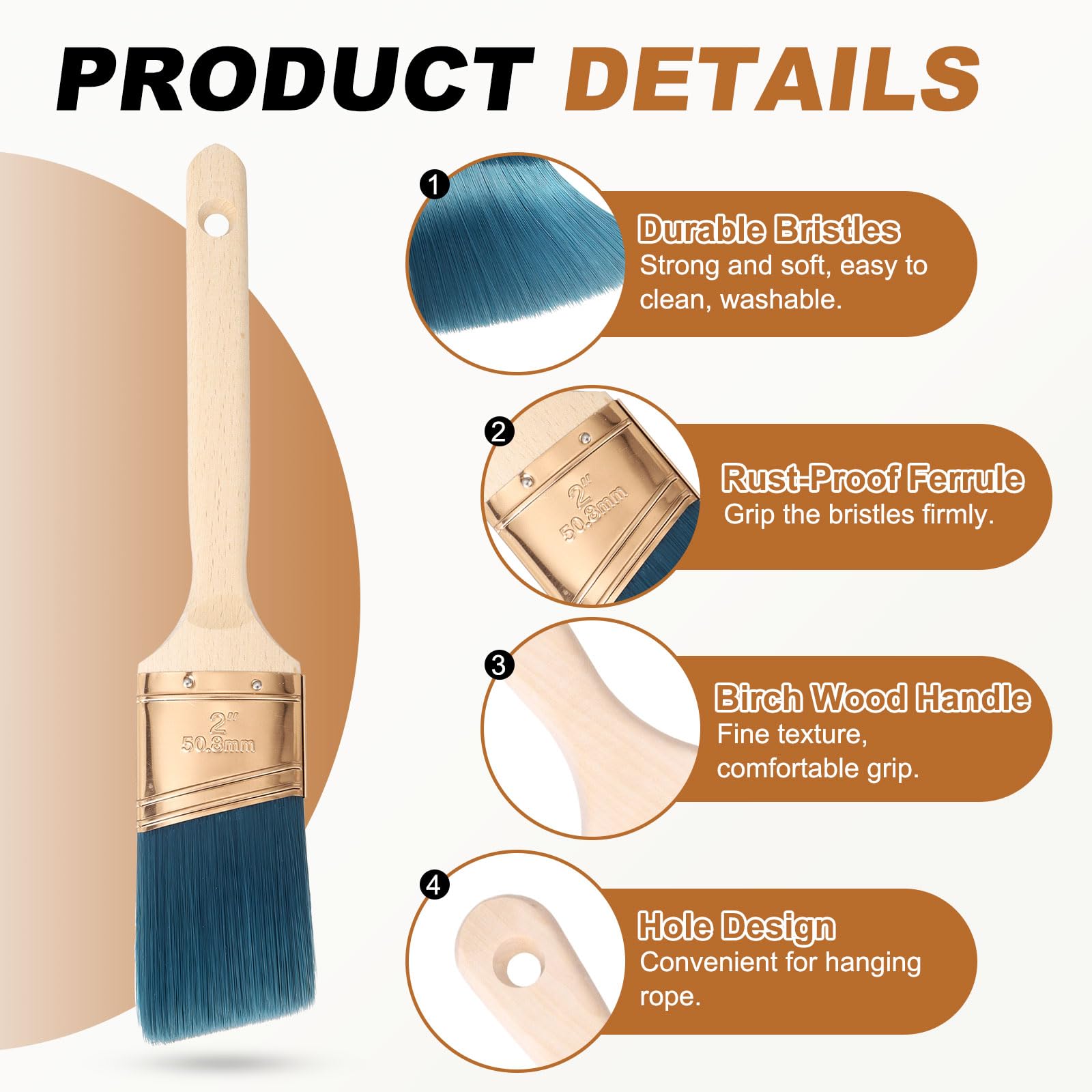 sourcing map 2 pennelli angolari da 5,1 cm, setole sintetiche in PET con manico in legno, pennelli lunghi per pittura acrilica, strumenti professionali per pittura ad olio in lattice, blu