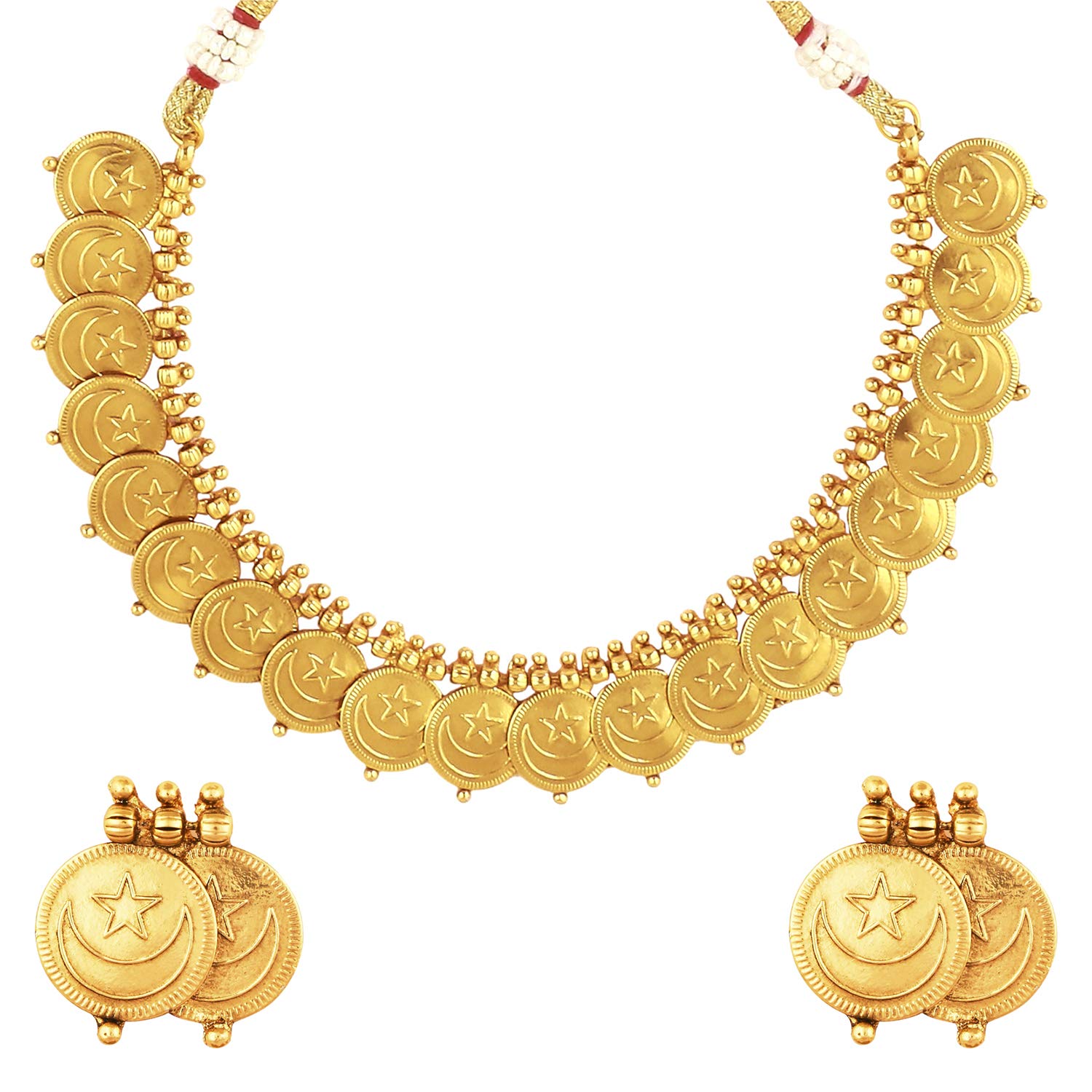Bodha 22K Traditional Indian, Islamic Arabic Chand Tara Gold Coin Necklace Set For Women (SJ_2699)