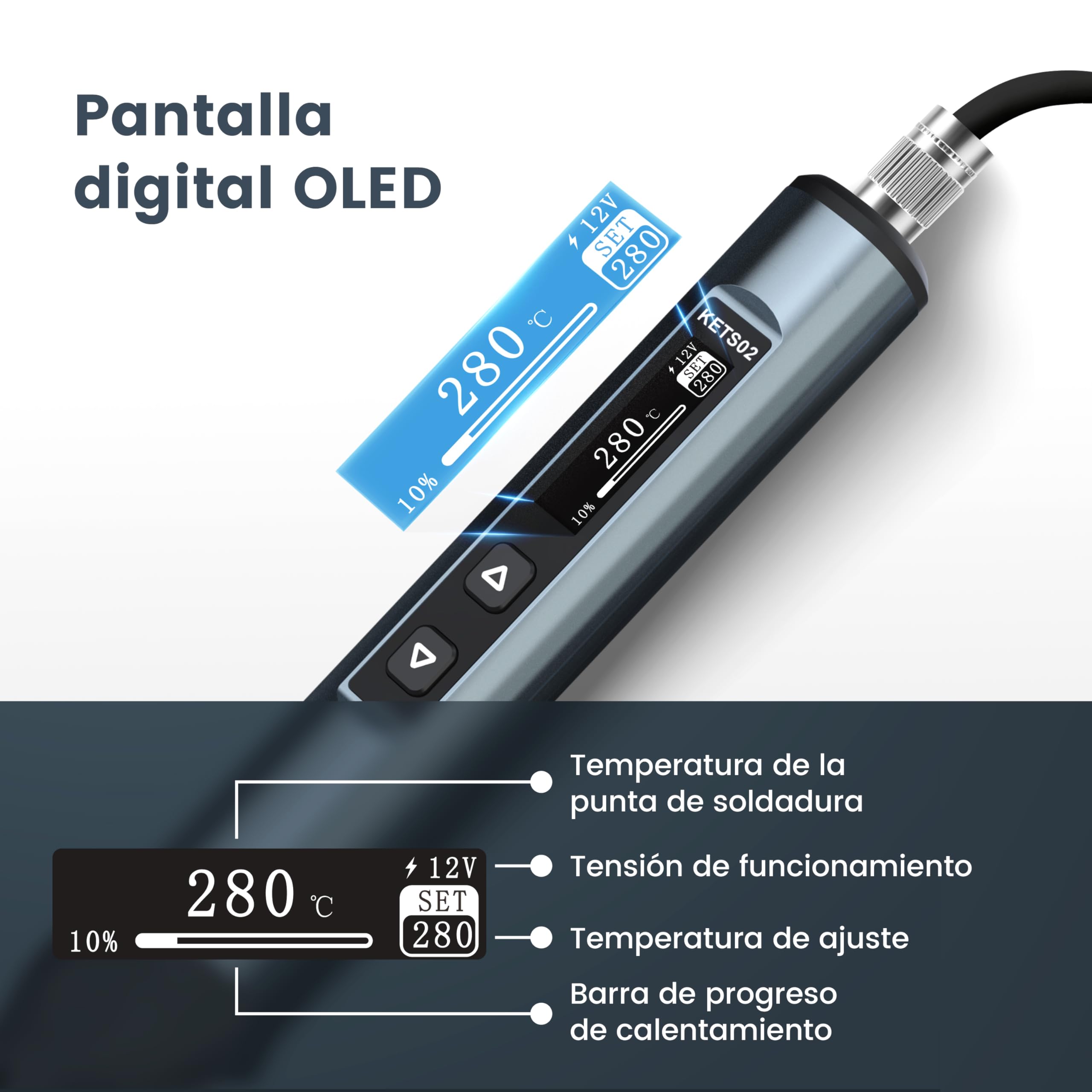 KAIWEETS Soldador de Estaño Inteligente, Kit de soldadura electronica 80-420℃, Control Preciso de Temperatura, Pantalla OLED, Reposo Automático, 6 Puntas de Soldador y Bloqueo para Niños
