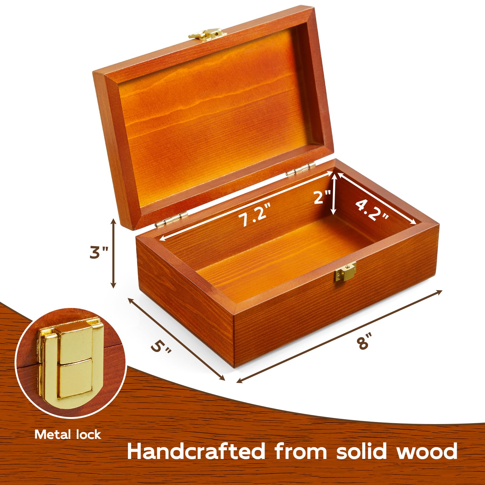 BWODYAY Wood Decorative Box with Lid, Jewelry Box, Memories Box, Small Keepsake Boxes with Lids, Wooden Gift Box, Red Brown