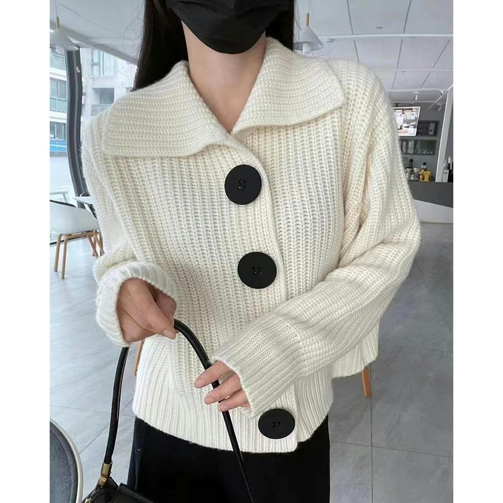 TEidea Rebeca Mujer Verano Cárdigan De Punto Elegante Y Acogedor para Mujer: Cuello Vuelto, Botones Grandes Y Corte Holgado para Un Estilo Invernal Elegante