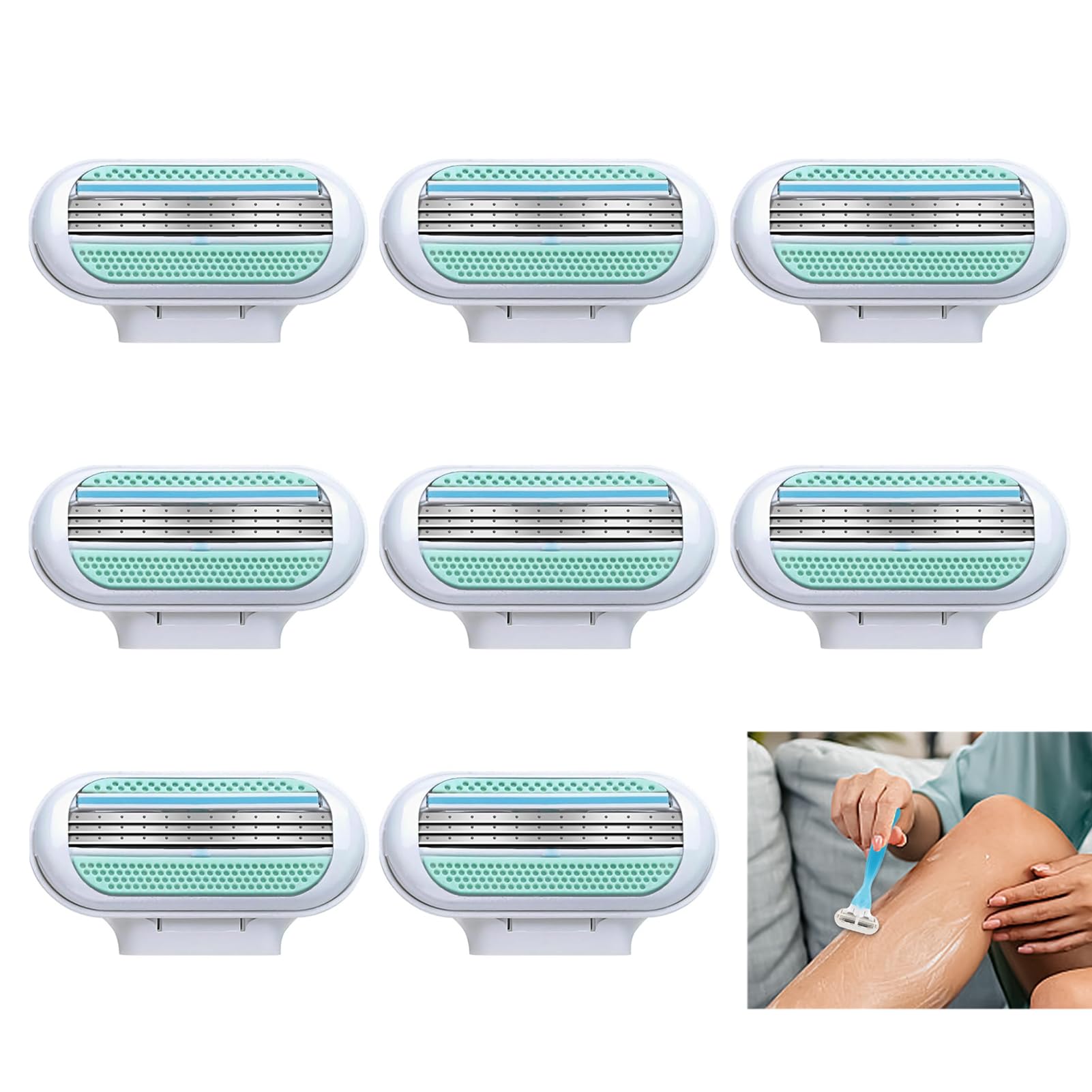 8 Lamette Ricambio Rasoio Donna, Lame Rasoio Venus Universali Testine a 3 Lame con Striscia Idratante, Lame Lavabili e Riutilizzabili, Facili da Sostituire, Ideali per Uso Quotidiano (Blu)