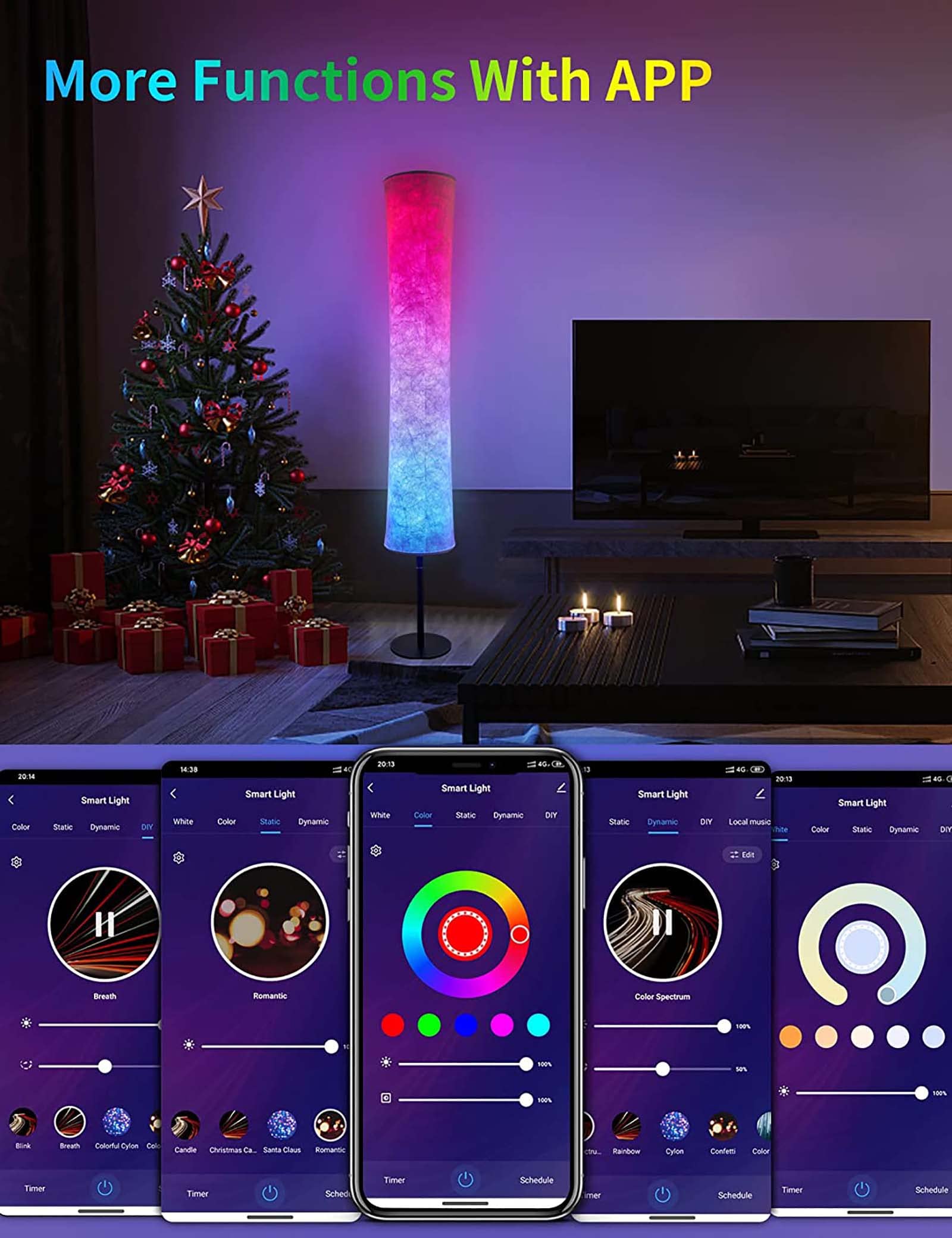 Lampade da Terra RGB, Lampada da Terra a LED Cambia Colore Intelligente, Lampada da Terra ad Angolo per Soggiorno con Controllo App Alexa, modalità Musica reattiva, Luce soffusa, Lampada da Terra mo