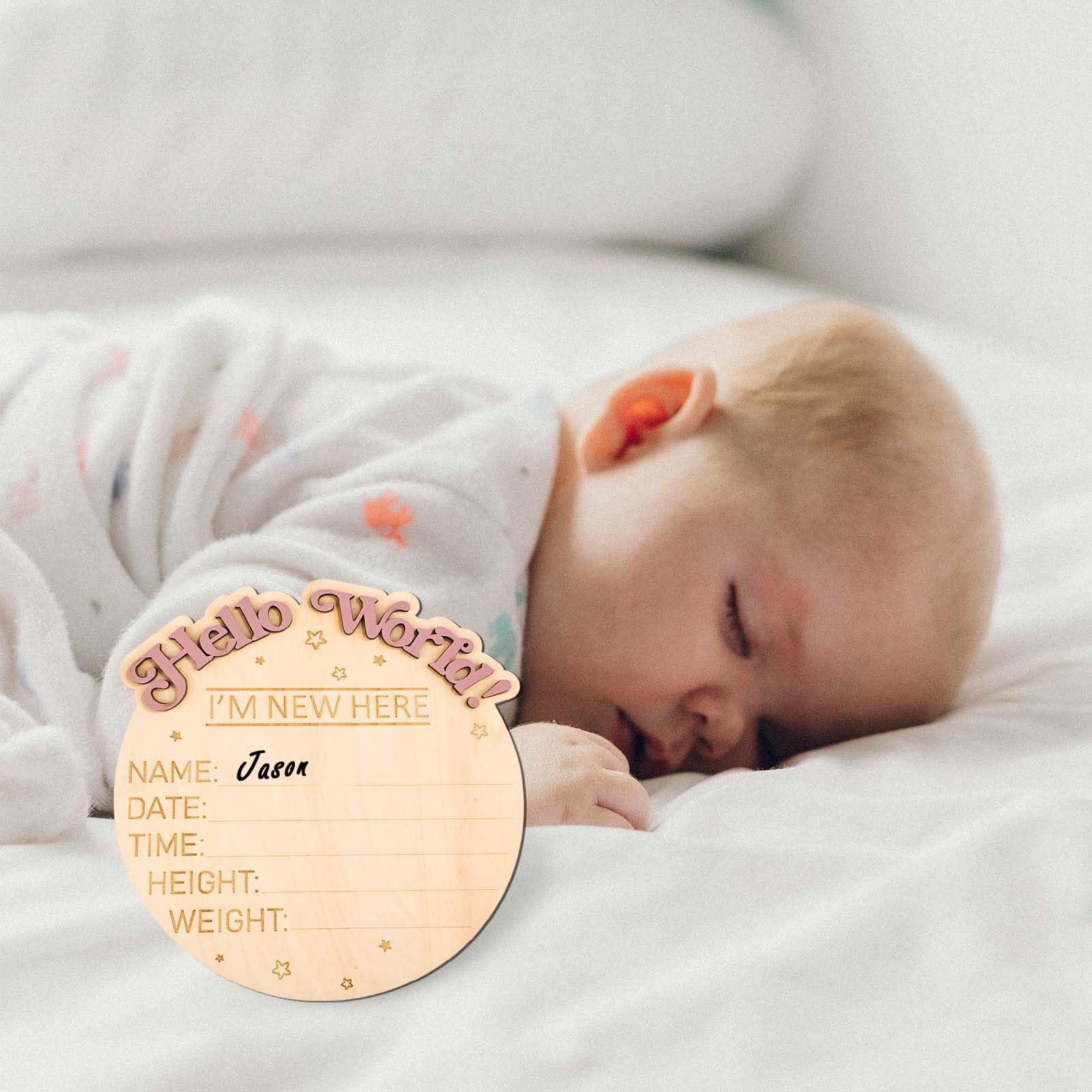Cartello Benvenuto Neonato In Legno - Hello World, 15 Cm, Per Foto E Ricordo - Foto 7
