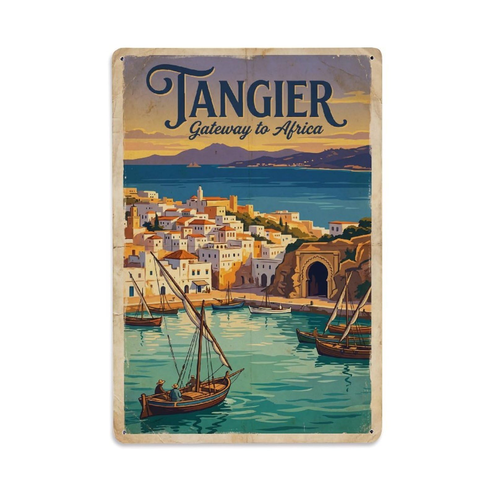 Metal Tin Sign Tangier Morocco Travel Retro