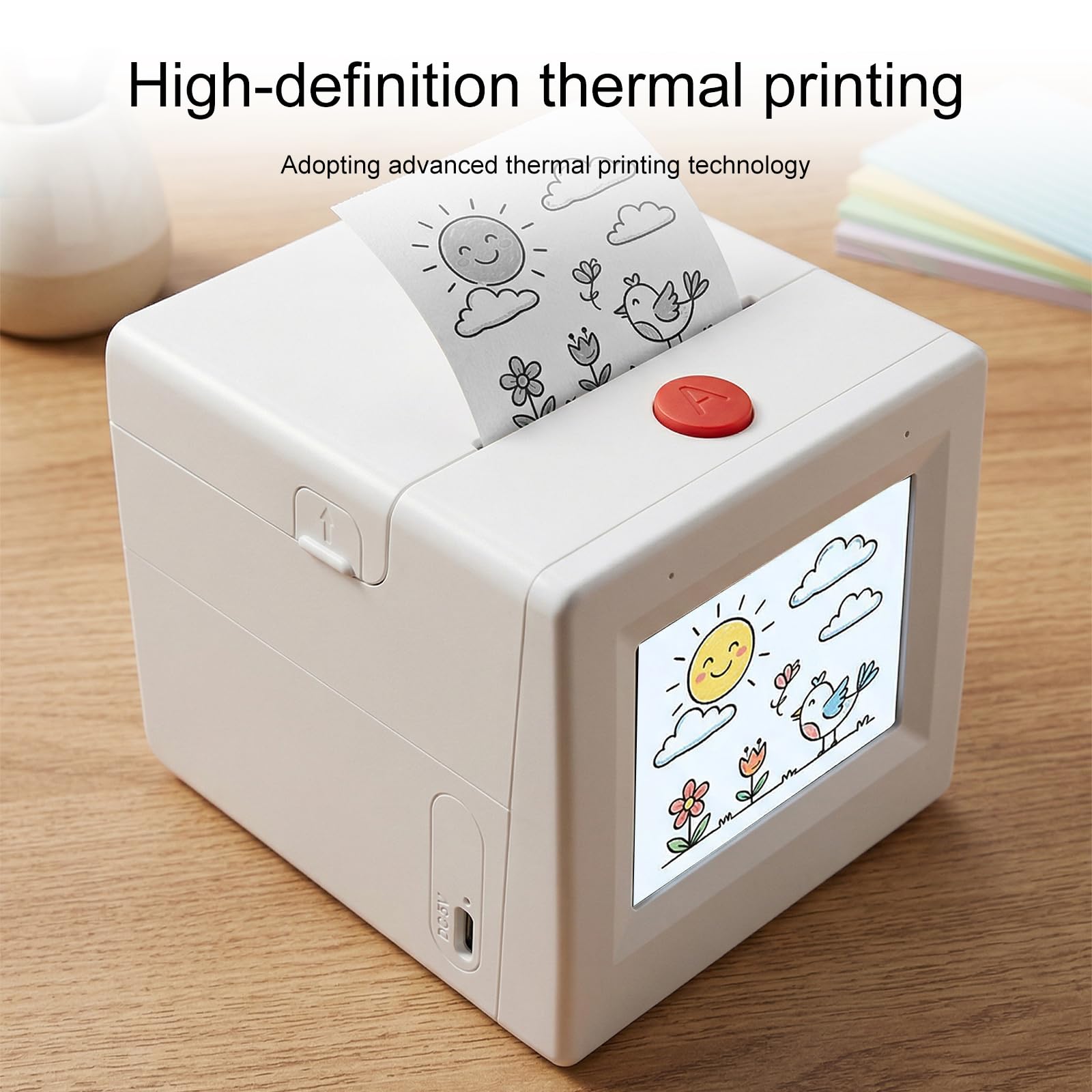 Smart AI Voice Sticker Maker con pantalla impresora compacta sin tinta para estudio, oficina, uso creativo, 5 rollos incluidos