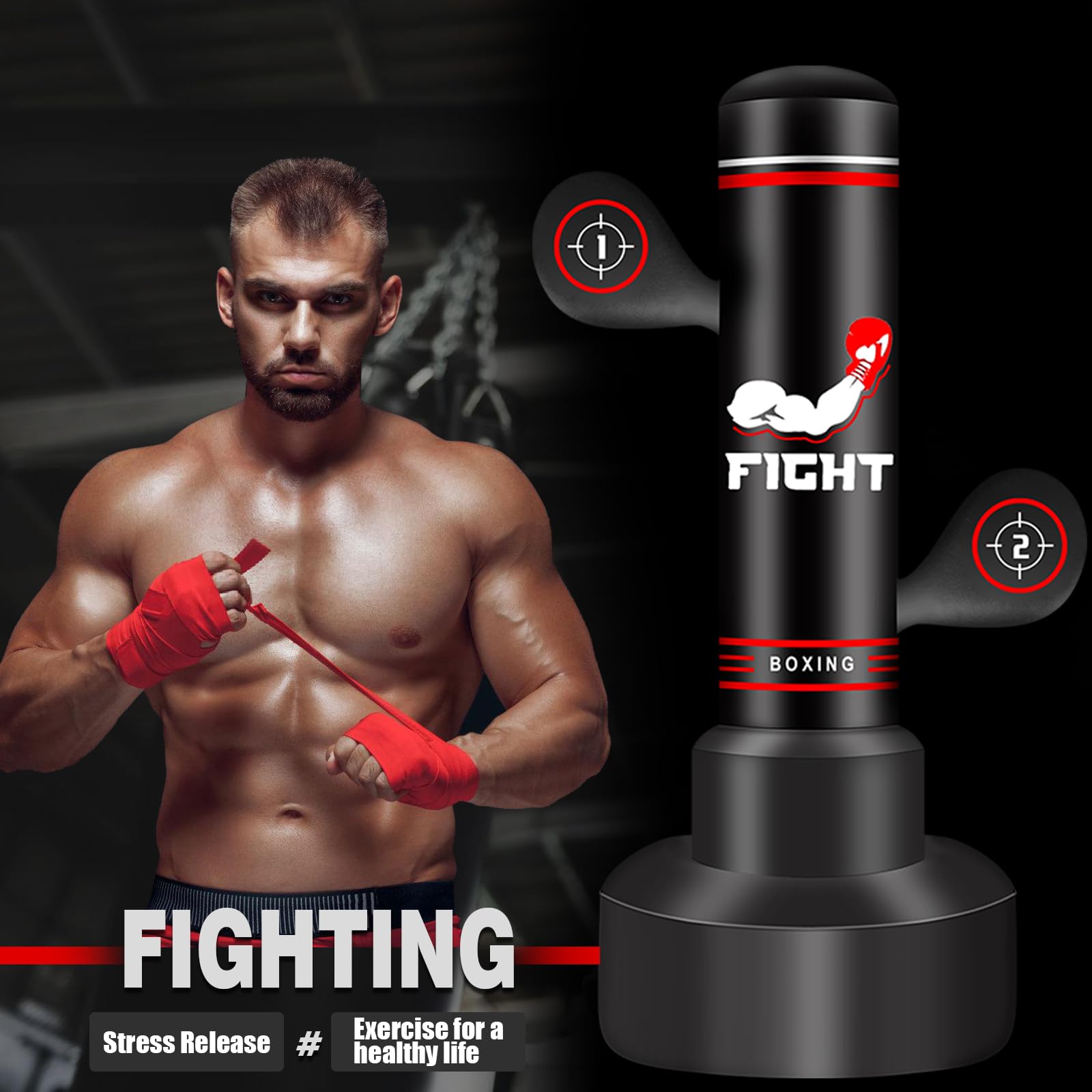 Upgraded Heavy Freestanding Punching Bag for Adults Teens, 70” Standing Punching Bag Kicking Bag Heavy Bag, Women Men Kickboxing Bags for Training MMA Fitness Home Gym