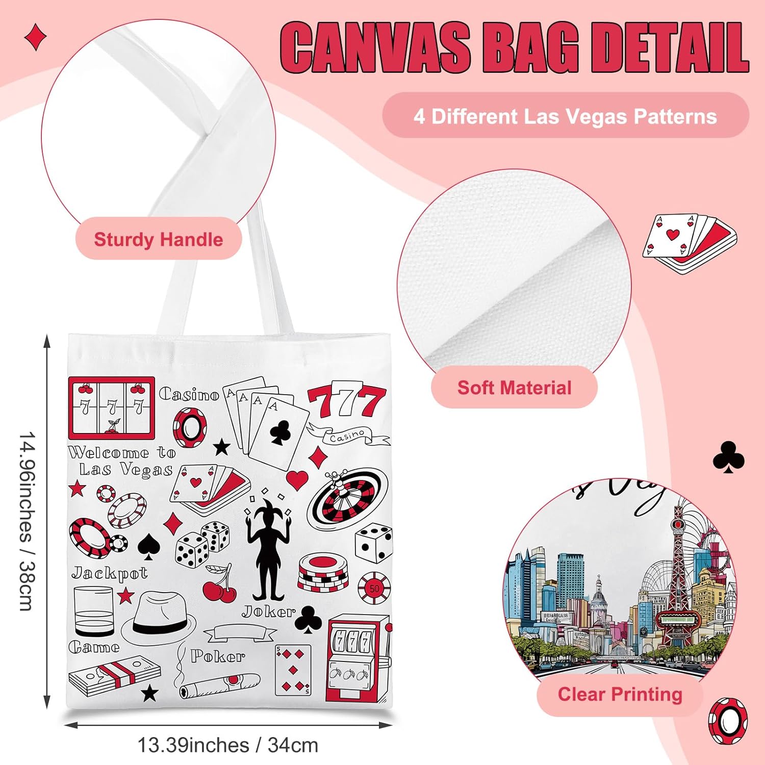 Paterr 4 Pcs City Souvenir Tote Bag-New York Chicago Seattle Los Angeles Boston San Francisco Paris Italy Las Vegas Nashville - Image 4