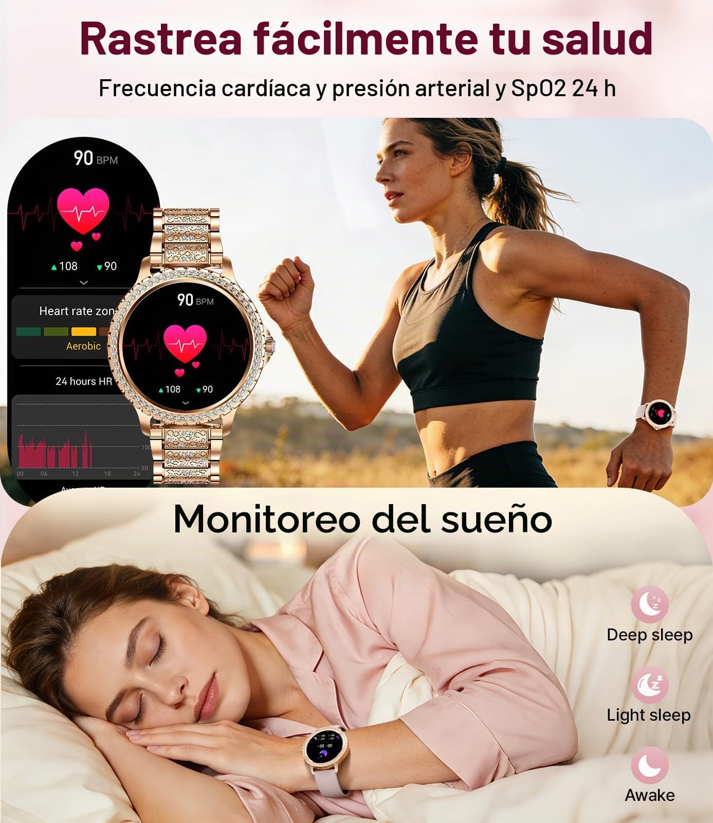 LIGE Reloj Inteligente para Mujer Bluetooth Llamada telefónica para Android iOS 100+ Deporte Smartwatch 1,32 Pulgadas HD Elegante Oro Rosa Acero Reloj Inteligente Redonda